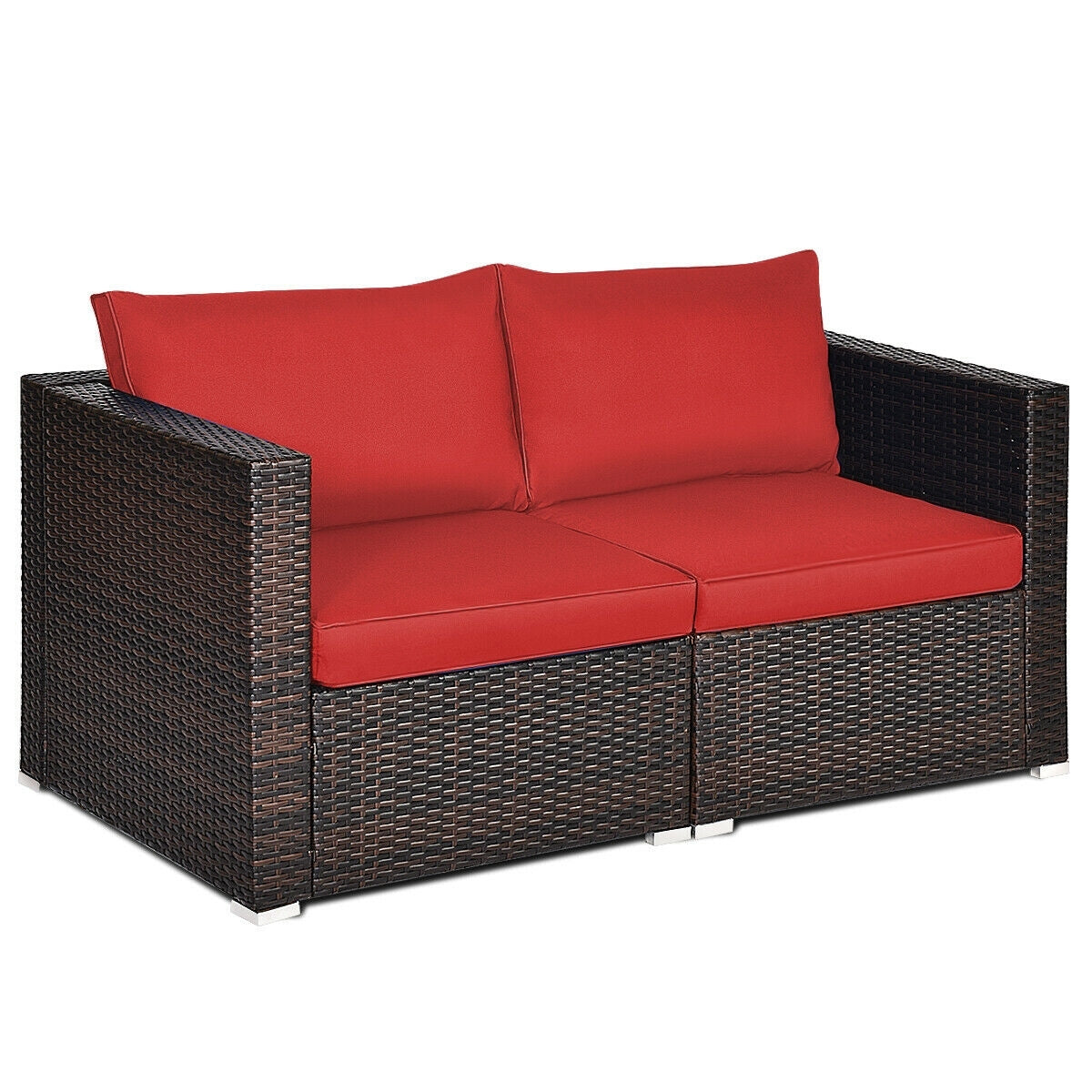 2 Pieces Patio Rattan Sectional Conversation Sofa Set, Red Outdoor Sectionals   at Gallery Canada