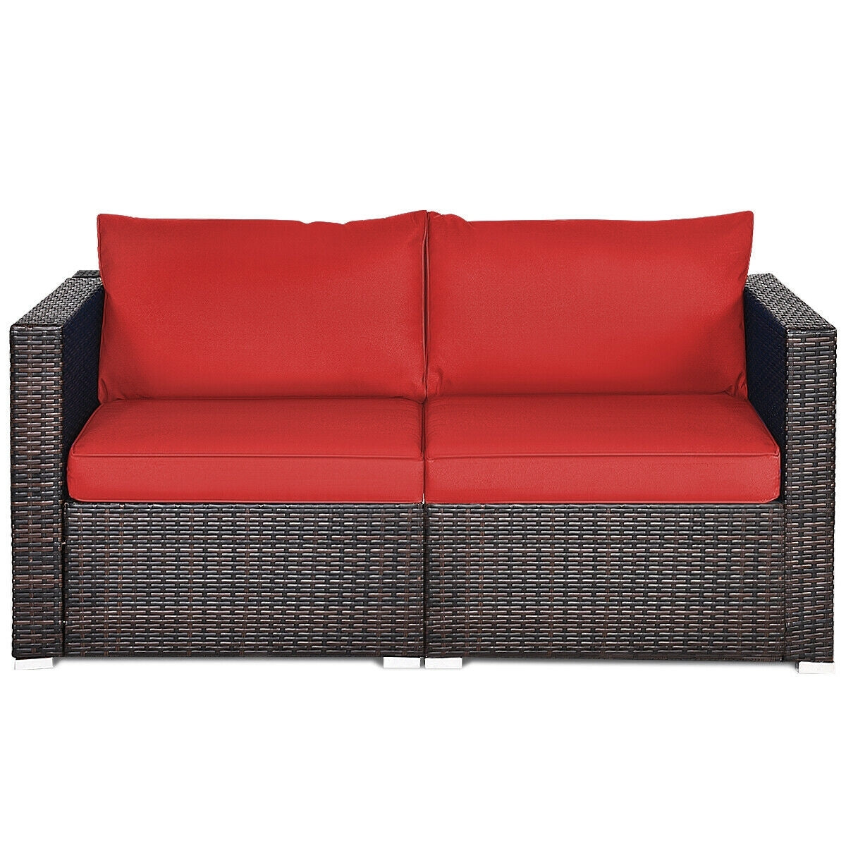 2 Pieces Patio Rattan Sectional Conversation Sofa Set, Red Outdoor Sectionals   at Gallery Canada