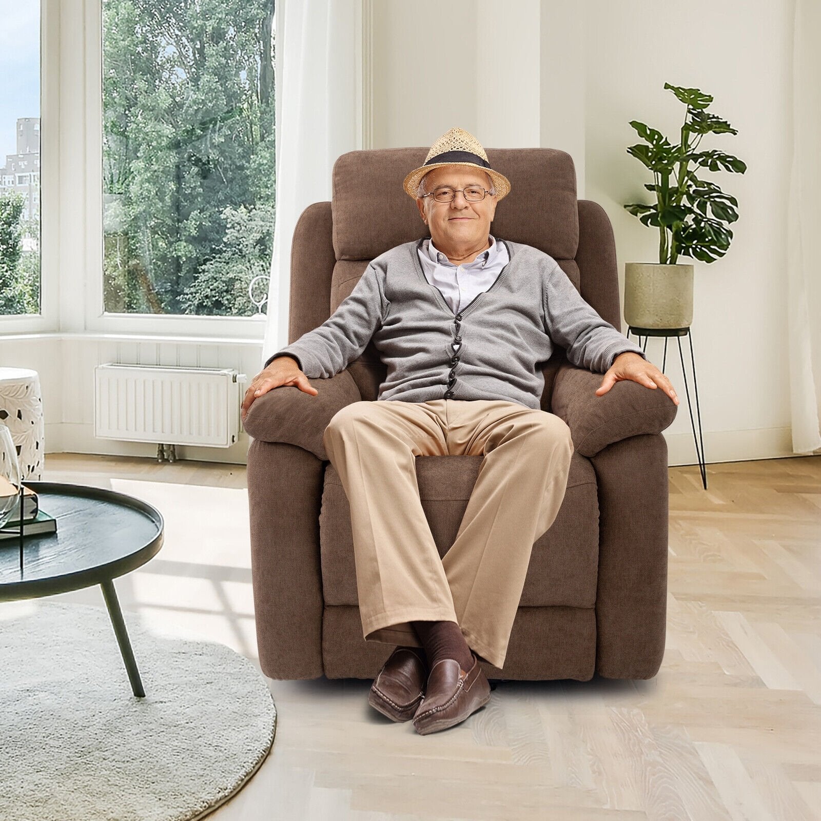 Power Lift Recliner Sofa with Side Pocket and Remote Control, Brown Recliners   at Gallery Canada