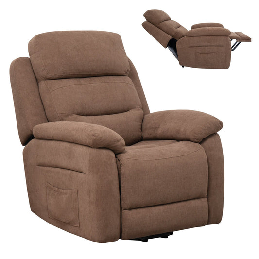 Power Lift Recliner Sofa with Side Pocket and Remote Control, Brown Recliners   at Gallery Canada