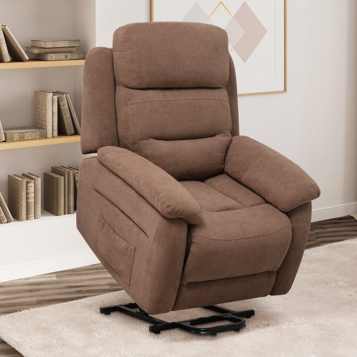 Power Lift Recliner Sofa with Side Pocket and Remote Control, Brown Recliners   at Gallery Canada