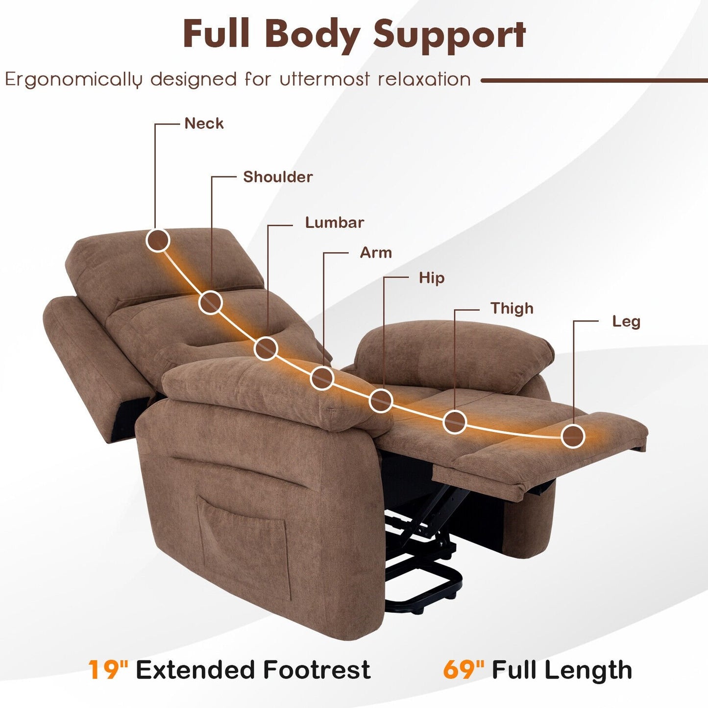 Power Lift Recliner Sofa with Side Pocket and Remote Control, Brown Recliners   at Gallery Canada