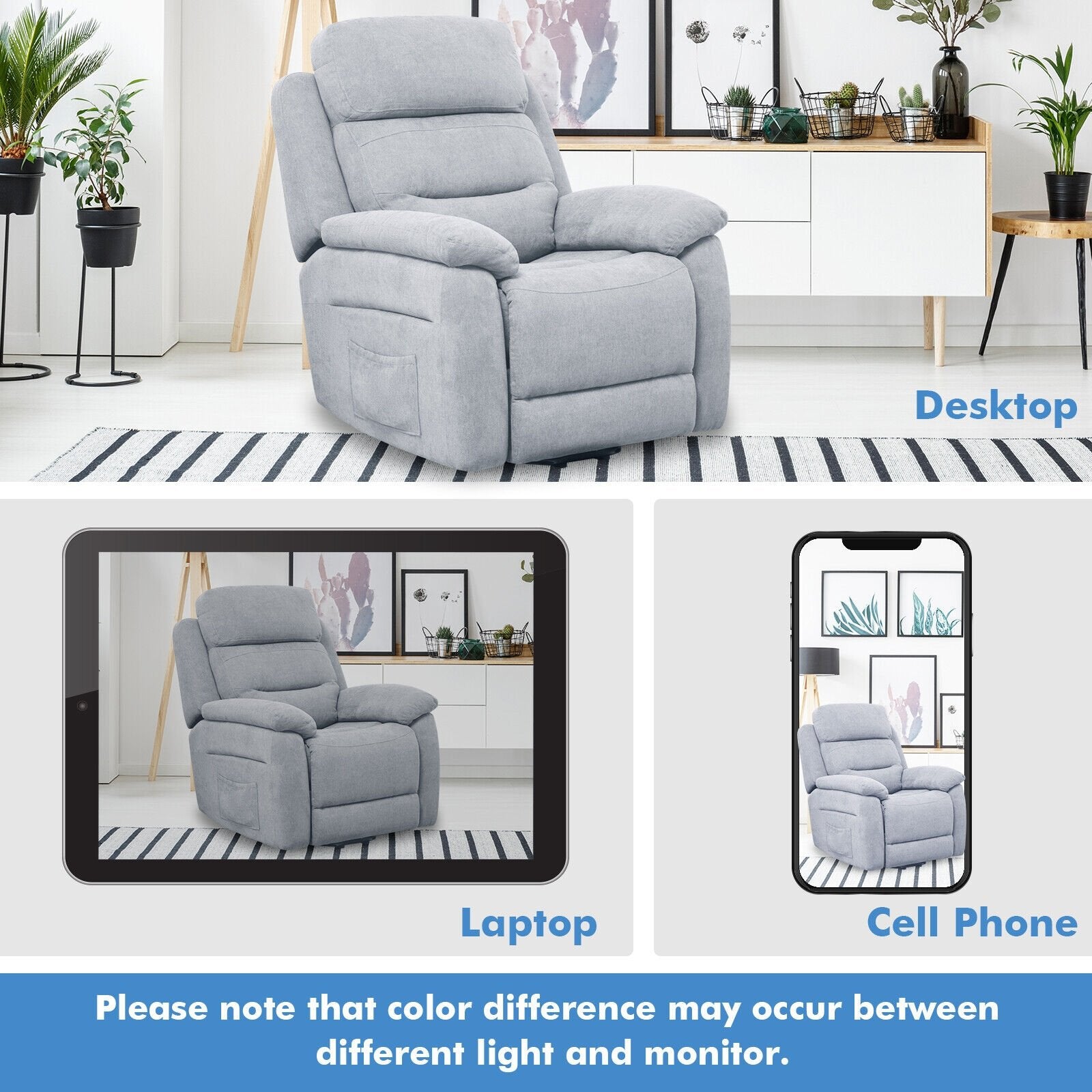 Power Lift Recliner Sofa with Side Pocket and Remote Control, Gray Recliners   at Gallery Canada