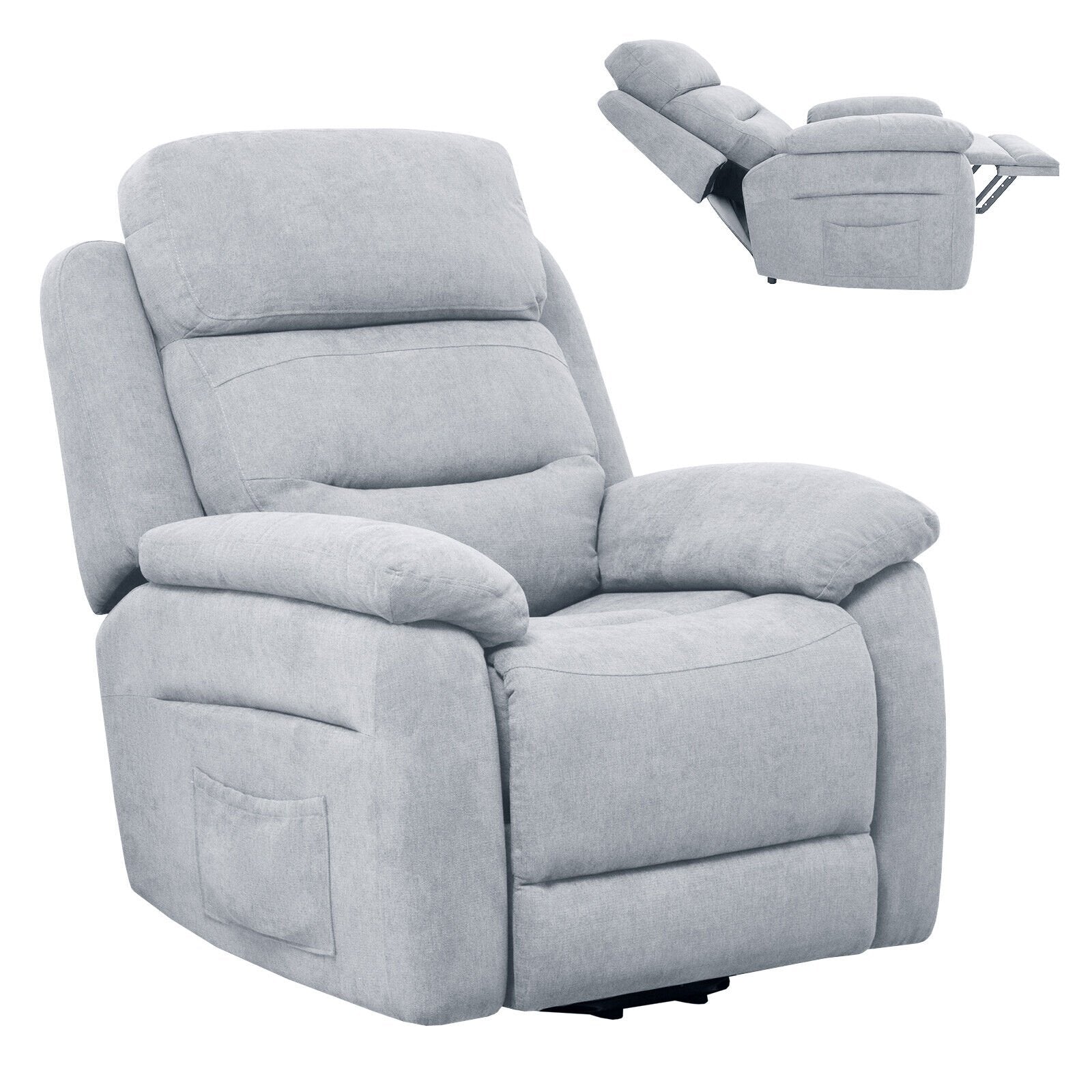 Power Lift Recliner Sofa with Side Pocket and Remote Control, Gray Recliners   at Gallery Canada