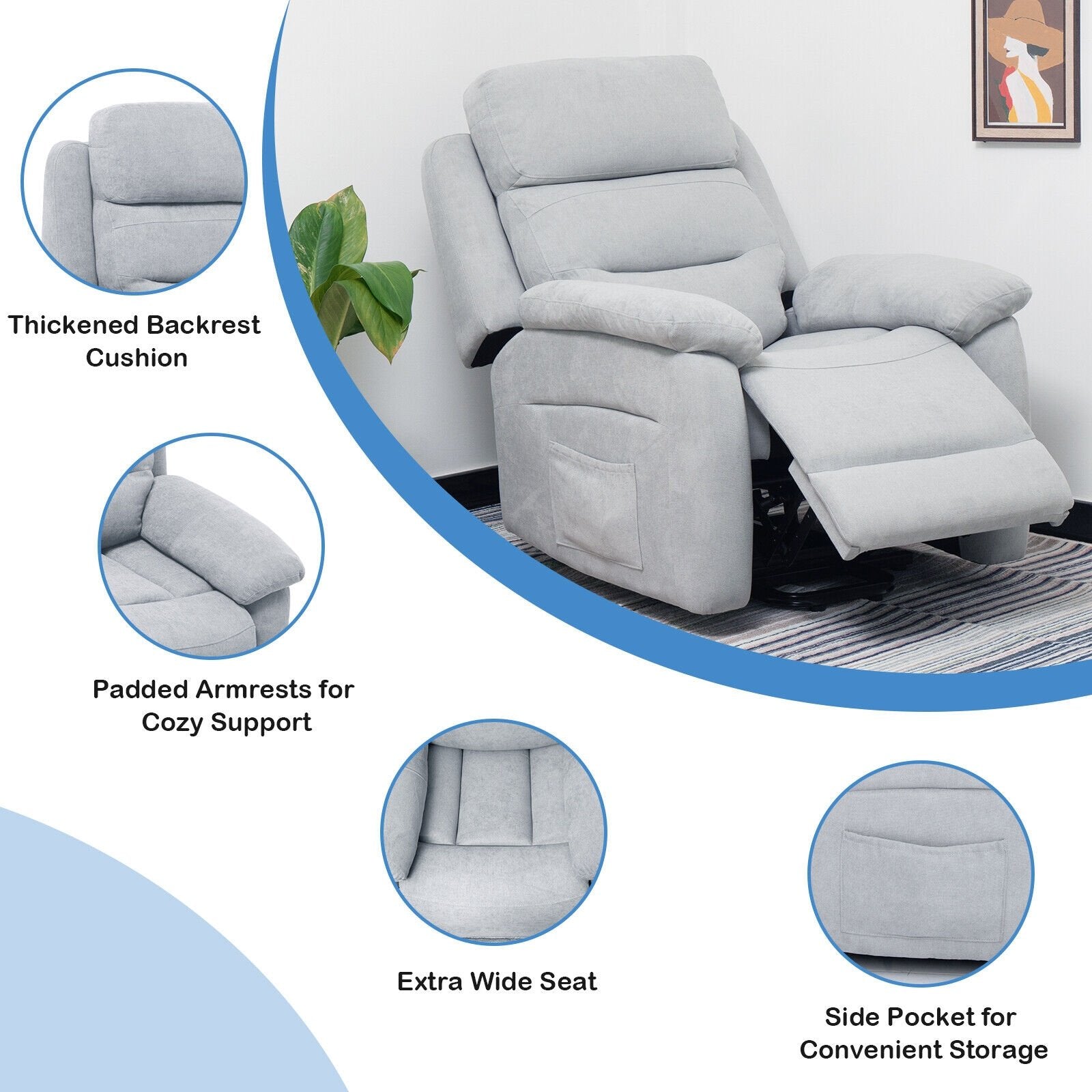 Power Lift Recliner Sofa with Side Pocket and Remote Control, Gray Recliners   at Gallery Canada