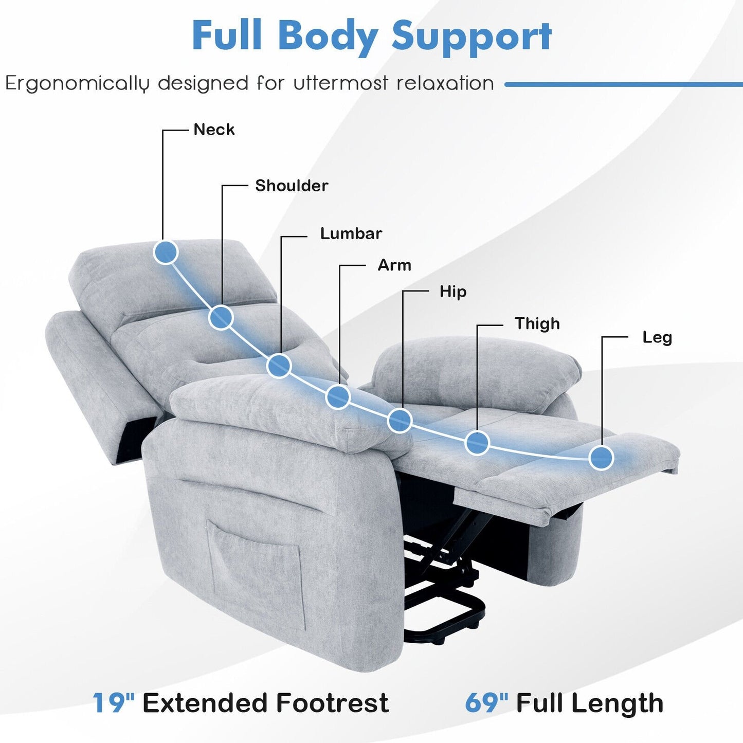 Power Lift Recliner Sofa with Side Pocket and Remote Control, Gray Recliners   at Gallery Canada