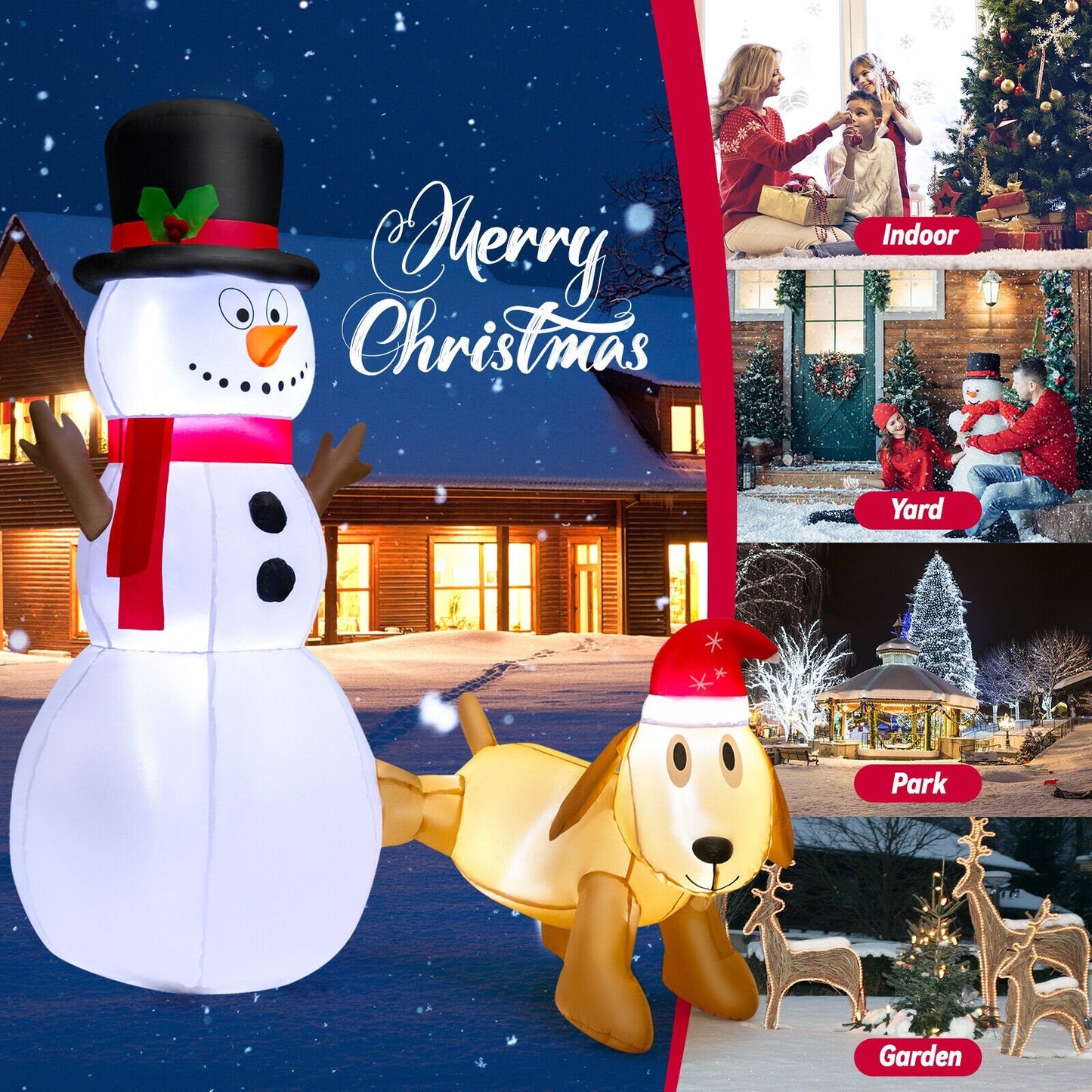 6 Feet Tall Inflatable Snowman and Dog Set Christmas Decoration with LED Lights, White Christmas Inflatables   at Gallery Canada