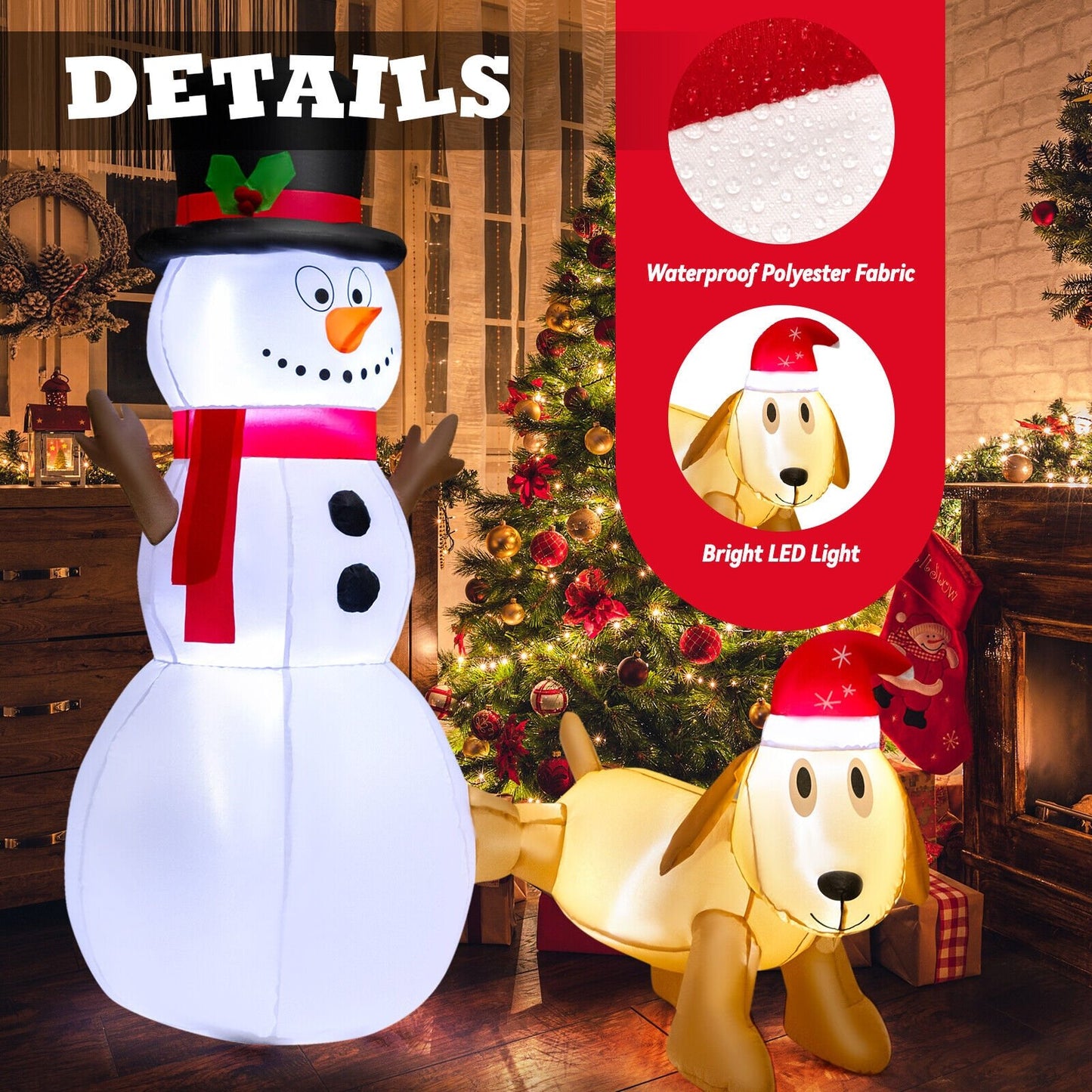 6 Feet Tall Inflatable Snowman and Dog Set Christmas Decoration with LED Lights, White Christmas Inflatables   at Gallery Canada