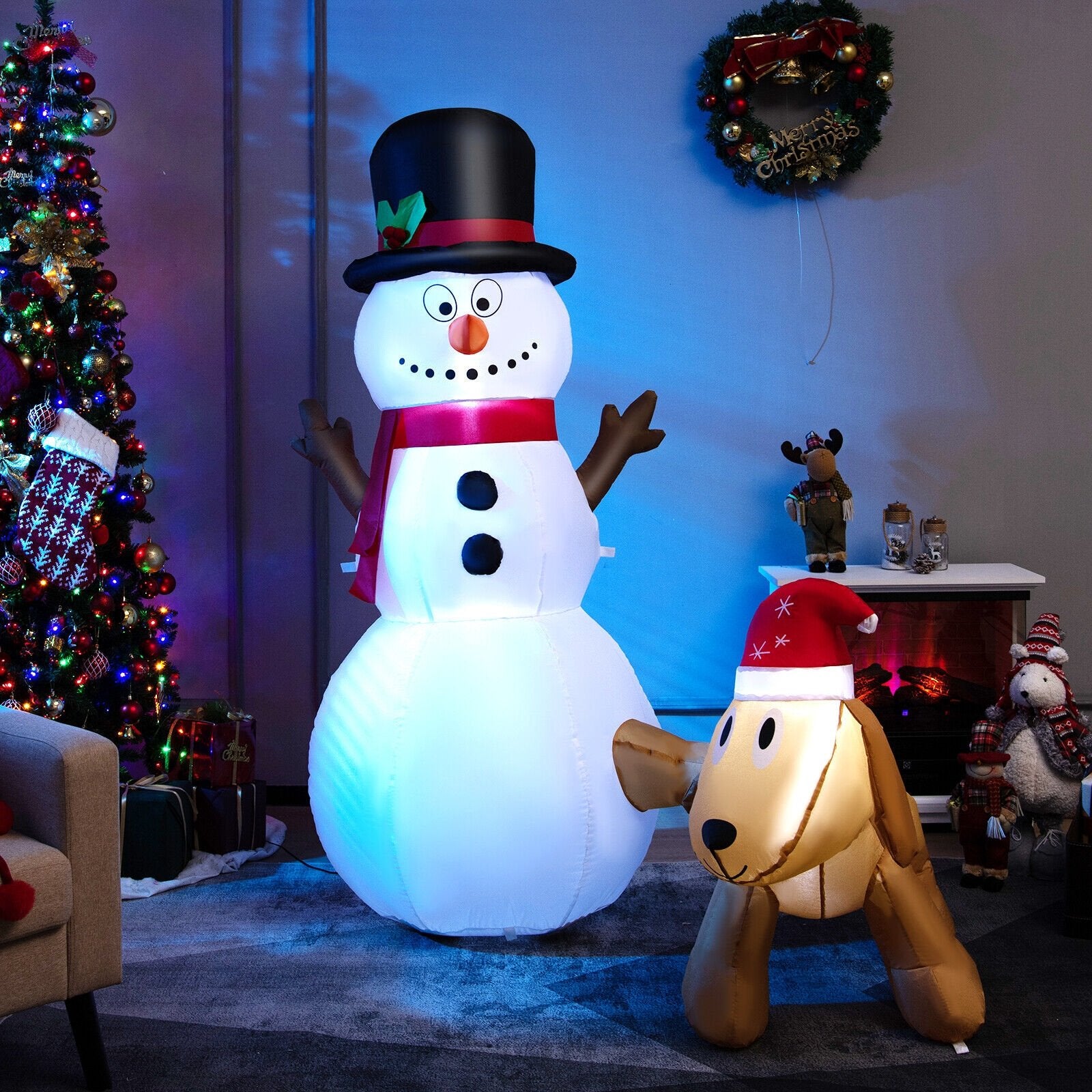 6 Feet Tall Inflatable Snowman and Dog Set Christmas Decoration with LED Lights, White Christmas Inflatables   at Gallery Canada