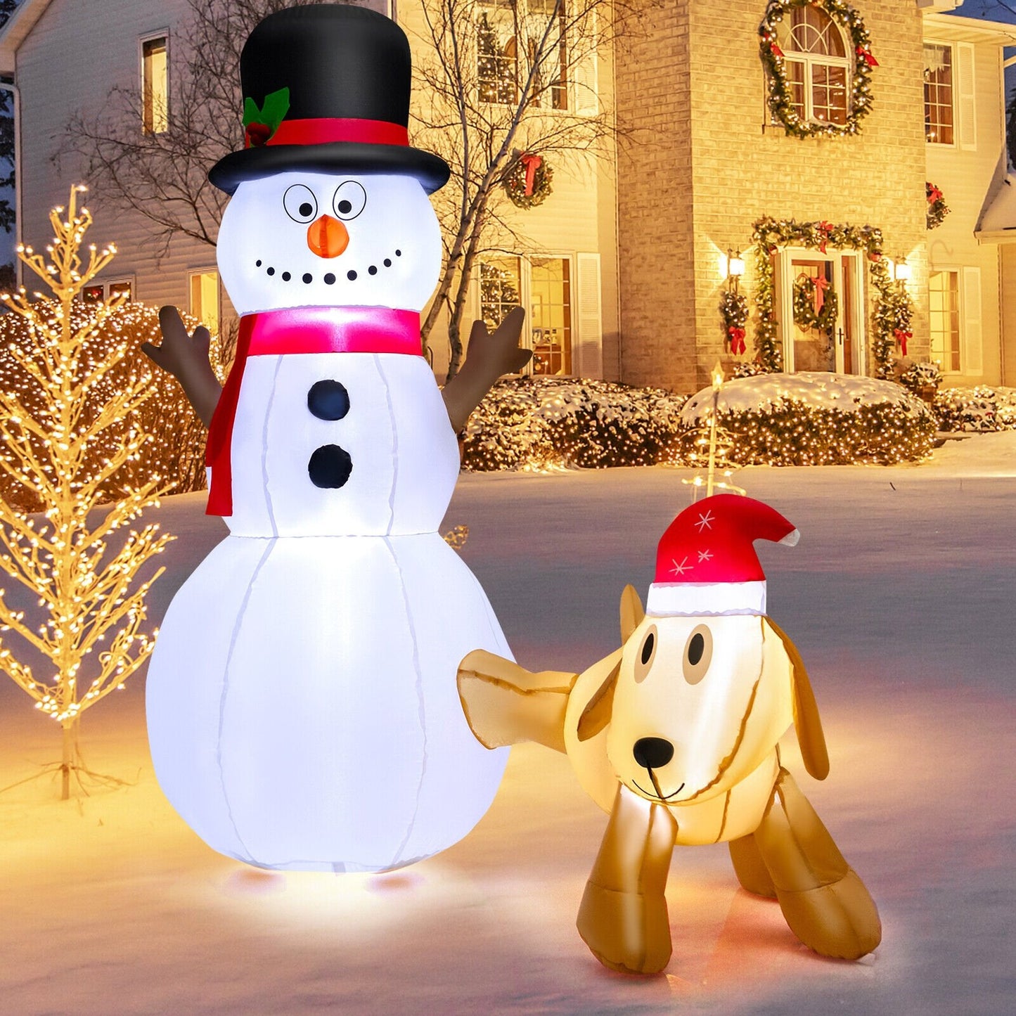 6 Feet Tall Inflatable Snowman and Dog Set Christmas Decoration with LED Lights, White Christmas Inflatables   at Gallery Canada