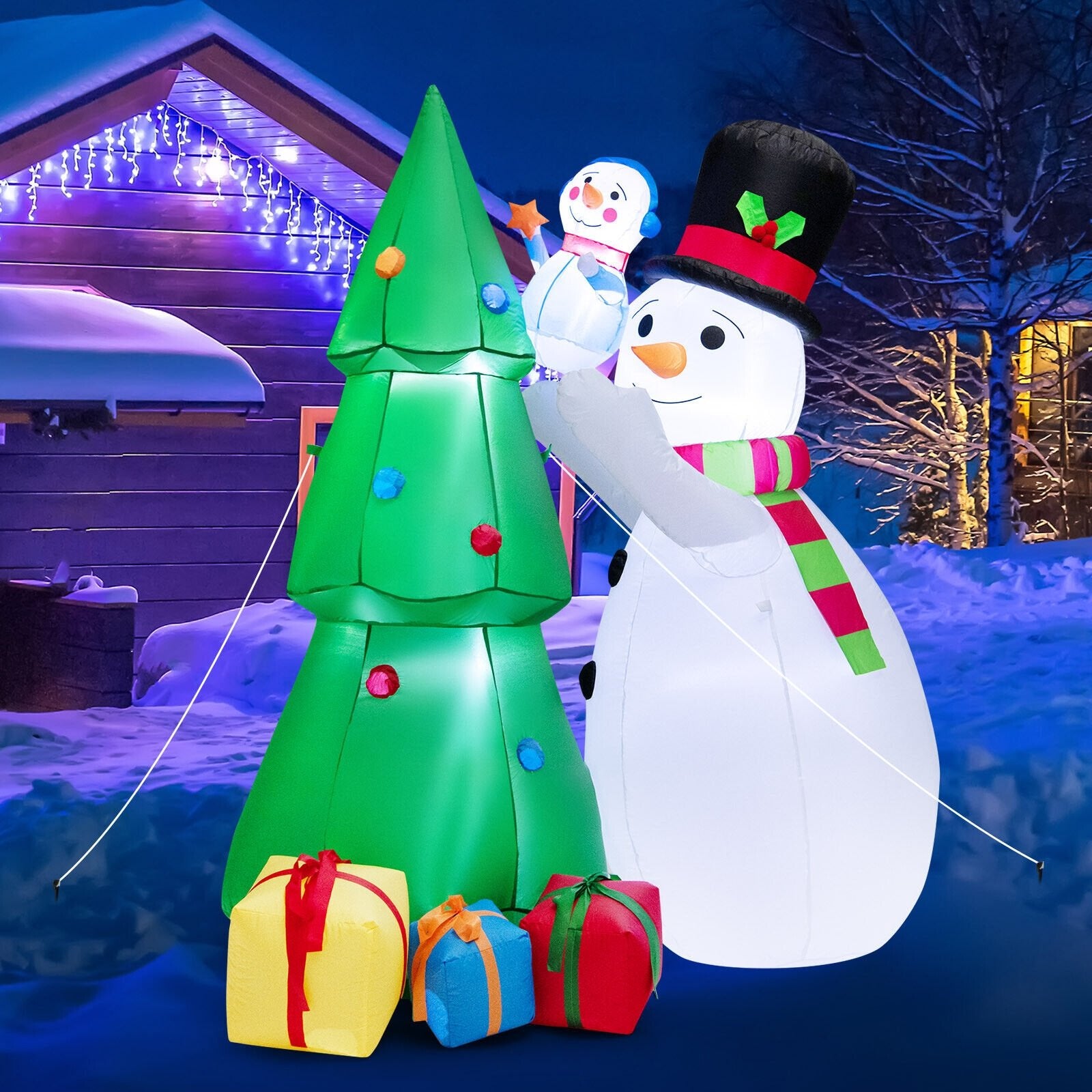 6 Feet Tall Inflatable Christmas Snowman and Tree Decoration Set with LED Lights, Multicolor Christmas Inflatables   at Gallery Canada