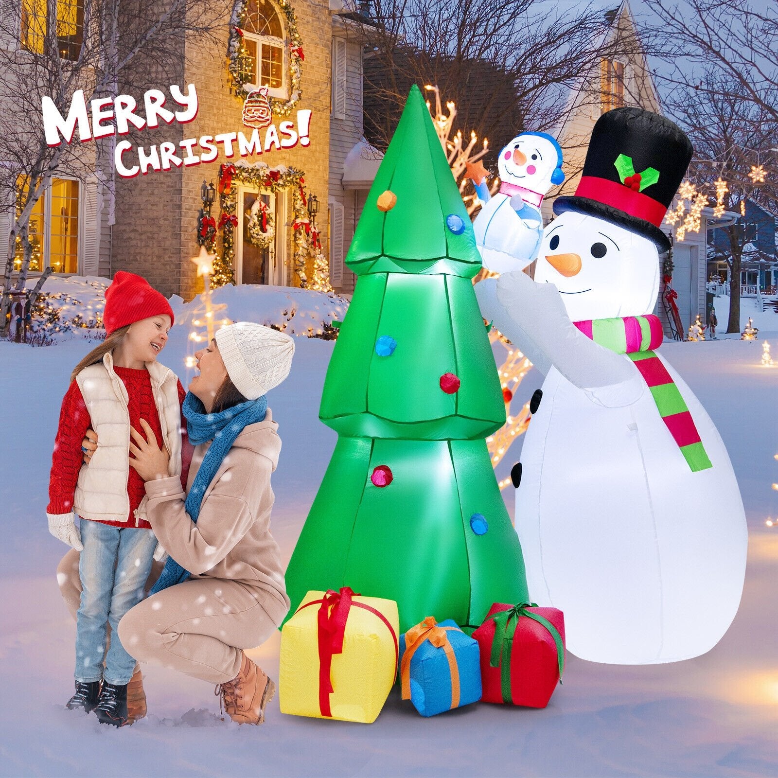 6 Feet Tall Inflatable Christmas Snowman and Tree Decoration Set with LED Lights, Multicolor Christmas Inflatables   at Gallery Canada