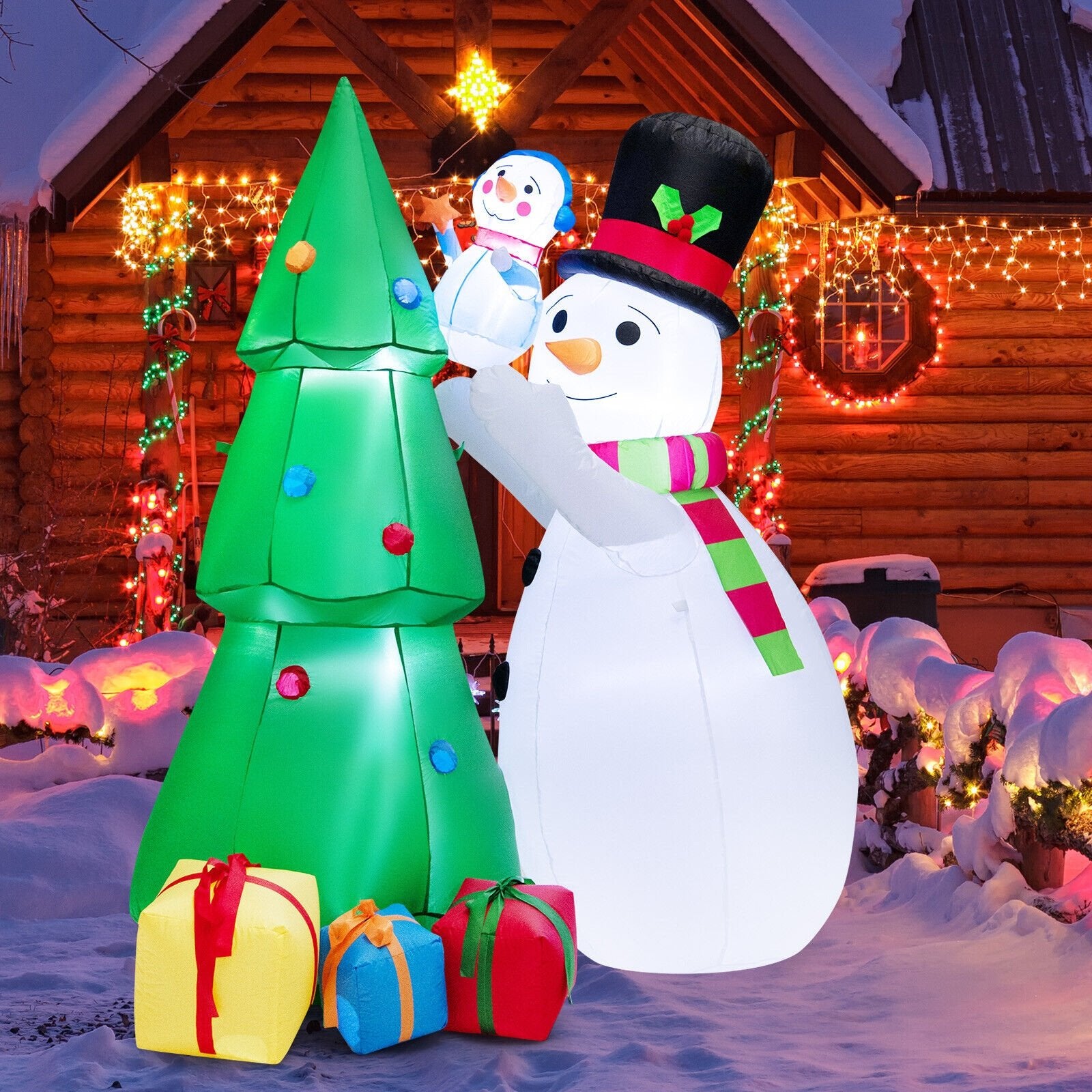 6 Feet Tall Inflatable Christmas Snowman and Tree Decoration Set with LED Lights, Multicolor Christmas Inflatables   at Gallery Canada