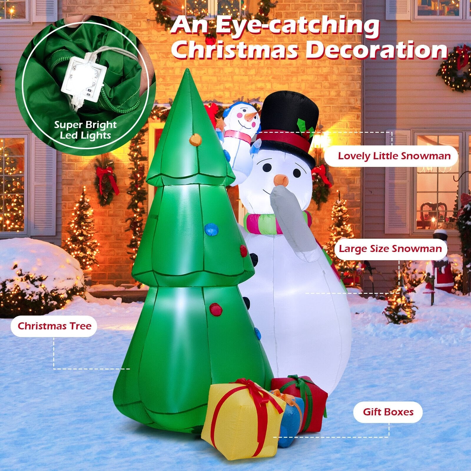 6 Feet Tall Inflatable Christmas Snowman and Tree Decoration Set with LED Lights, Multicolor Christmas Inflatables   at Gallery Canada