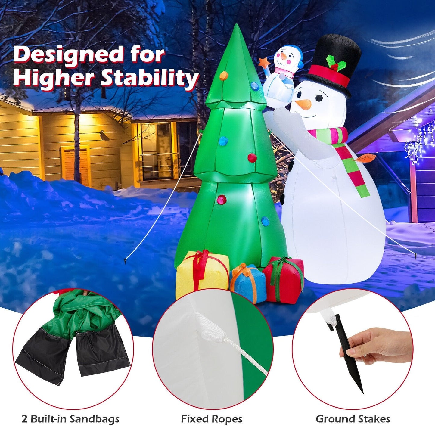 6 Feet Tall Inflatable Christmas Snowman and Tree Decoration Set with LED Lights, Multicolor Christmas Inflatables   at Gallery Canada