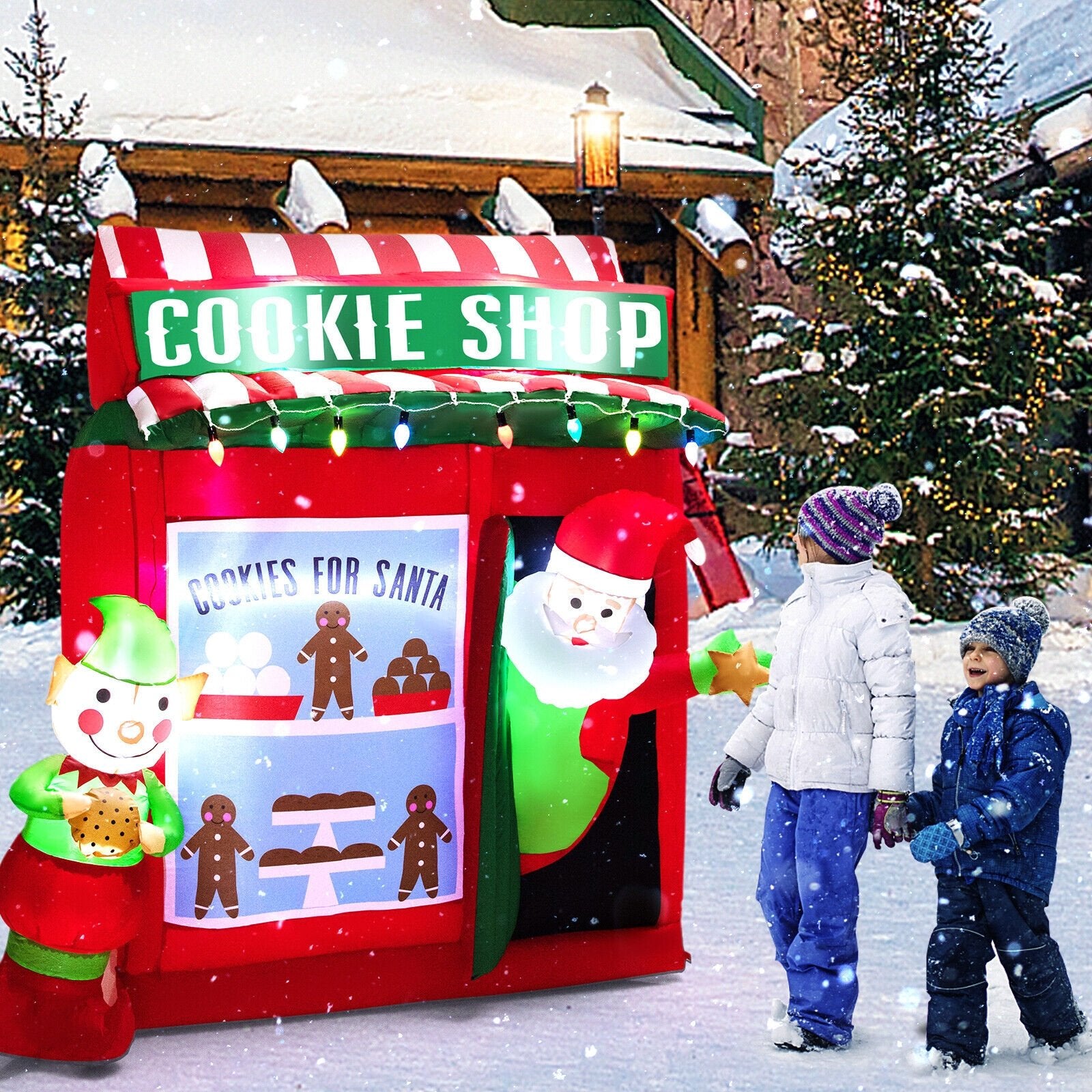 6.3 Feet Inflatable Gingerbread Cookie Shop with Santa Claus, Red Christmas Inflatables   at Gallery Canada