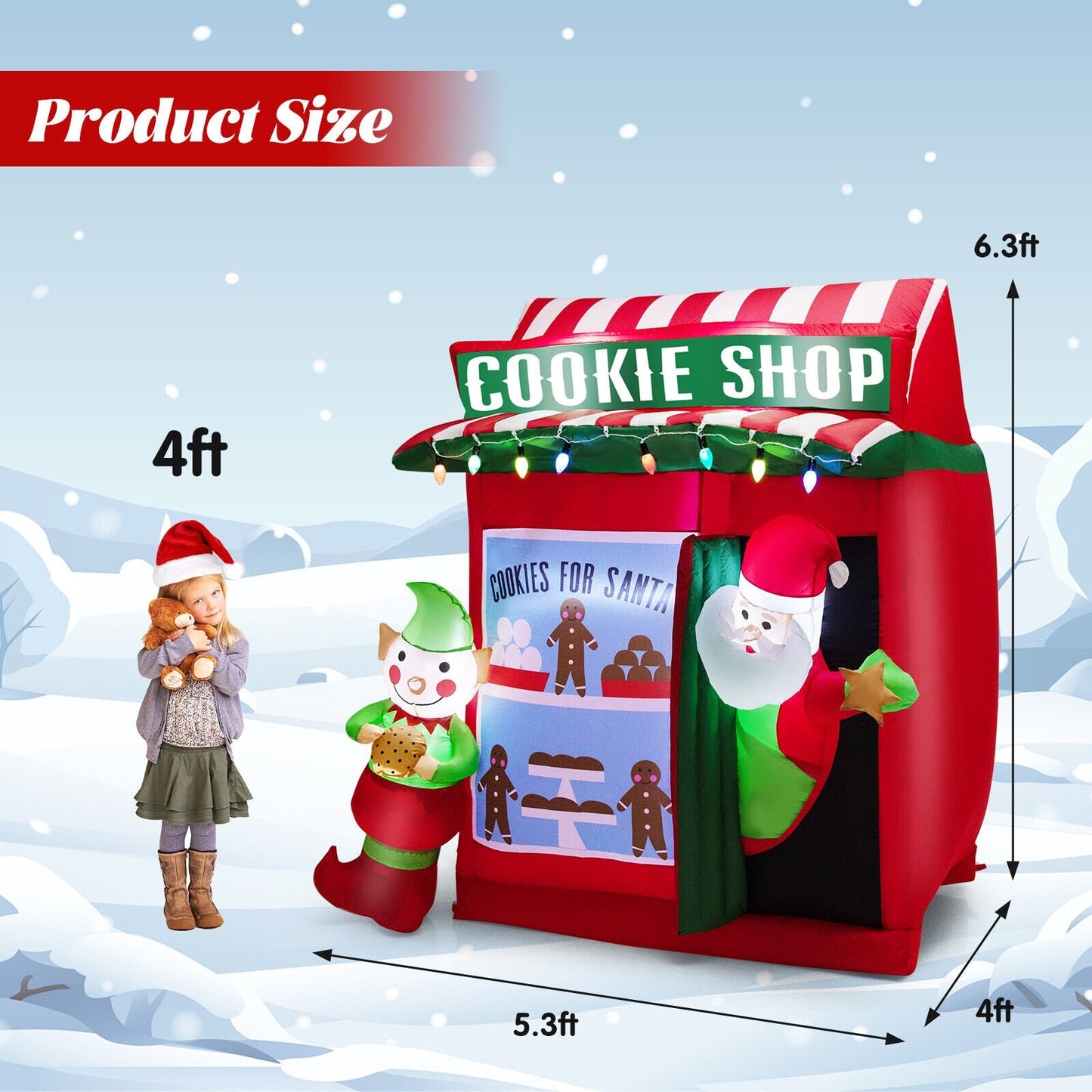 6.3 Feet Inflatable Gingerbread Cookie Shop with Santa Claus, Red Christmas Inflatables   at Gallery Canada