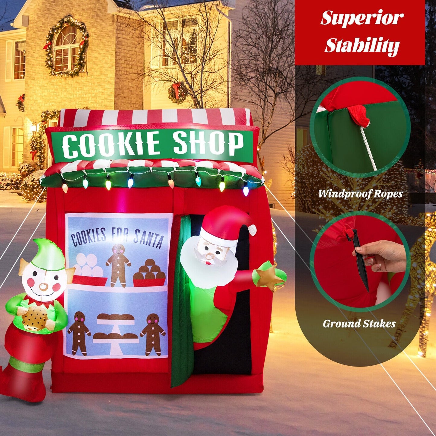 6.3 Feet Inflatable Gingerbread Cookie Shop with Santa Claus, Red Christmas Inflatables   at Gallery Canada