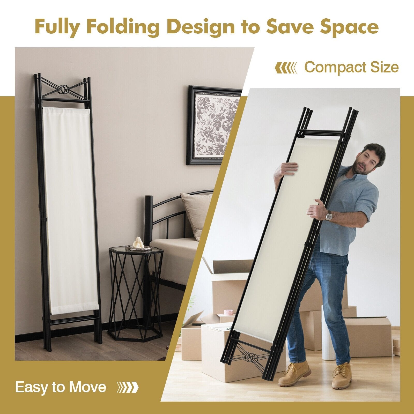 6 Feet 4-Panel Folding Freestanding Room Divider, White Room Dividers   at Gallery Canada