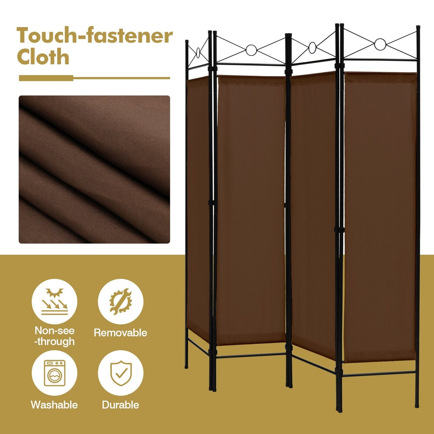 6 Feet 4-Panel Folding Freestanding Room Divider, Brown Room Dividers   at Gallery Canada