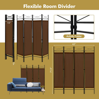 6 Feet 4-Panel Folding Freestanding Room Divider, Brown Room Dividers   at Gallery Canada