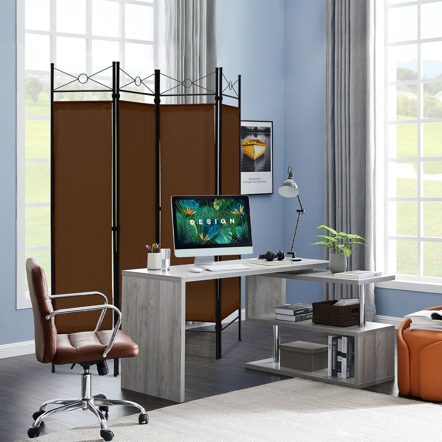 6 Feet 4-Panel Folding Freestanding Room Divider, Brown Room Dividers   at Gallery Canada