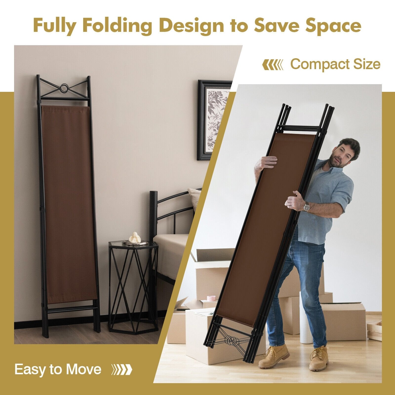 6 Feet 4-Panel Folding Freestanding Room Divider, Brown Room Dividers   at Gallery Canada