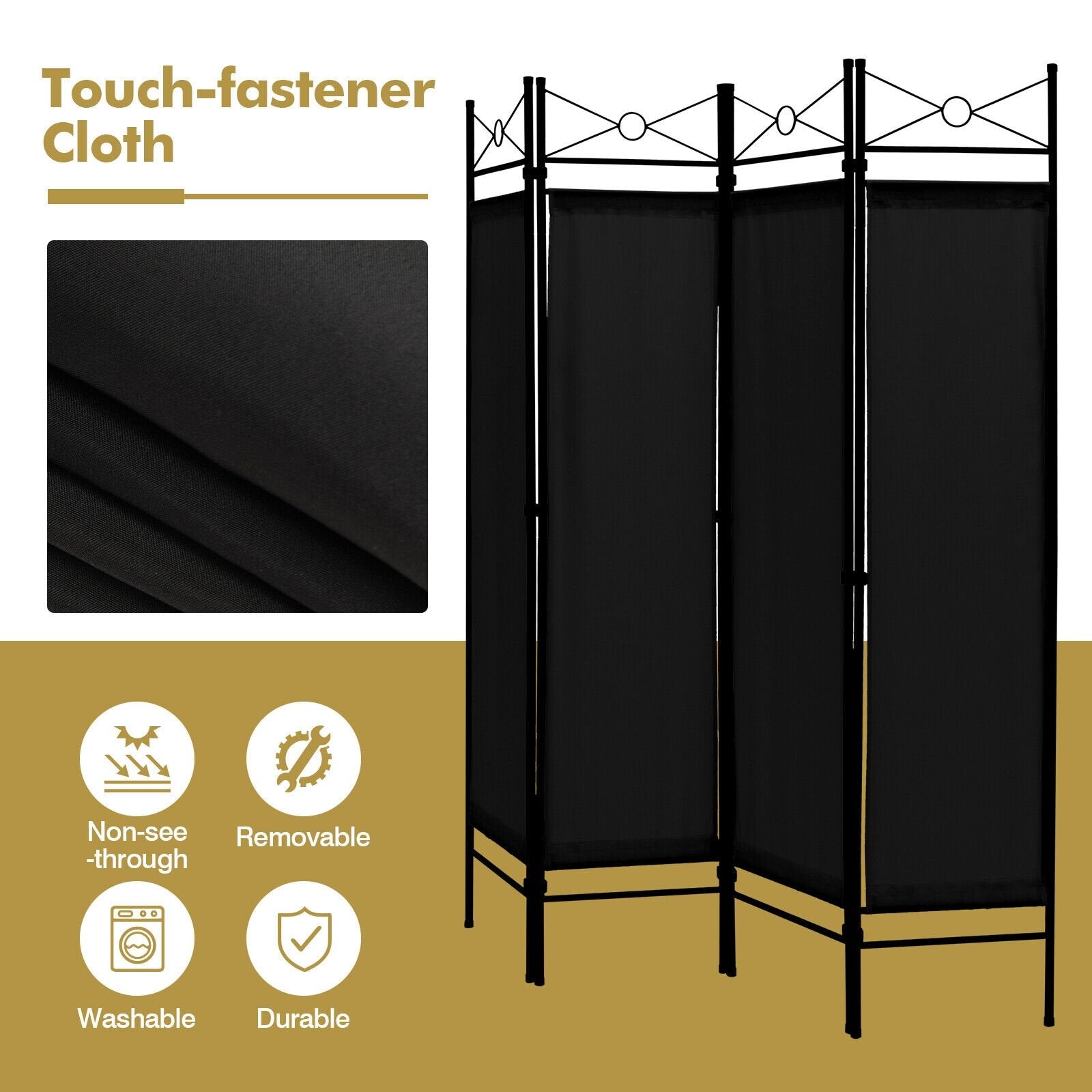 6 Feet 4-Panel Folding Freestanding Room Divider, Black Room Dividers   at Gallery Canada