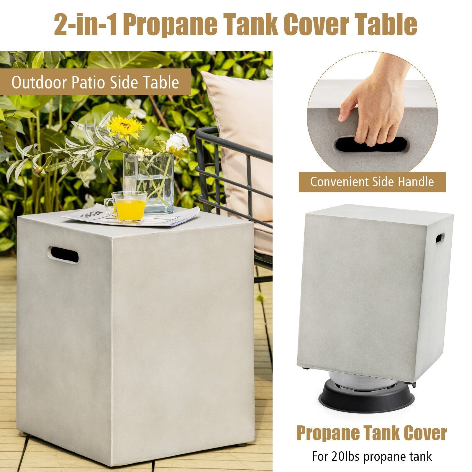 Propane Tank Cover Hideaway Table for Standard 20 Pounds Propane Tank, Gray Fire Pit Tables   at Gallery Canada