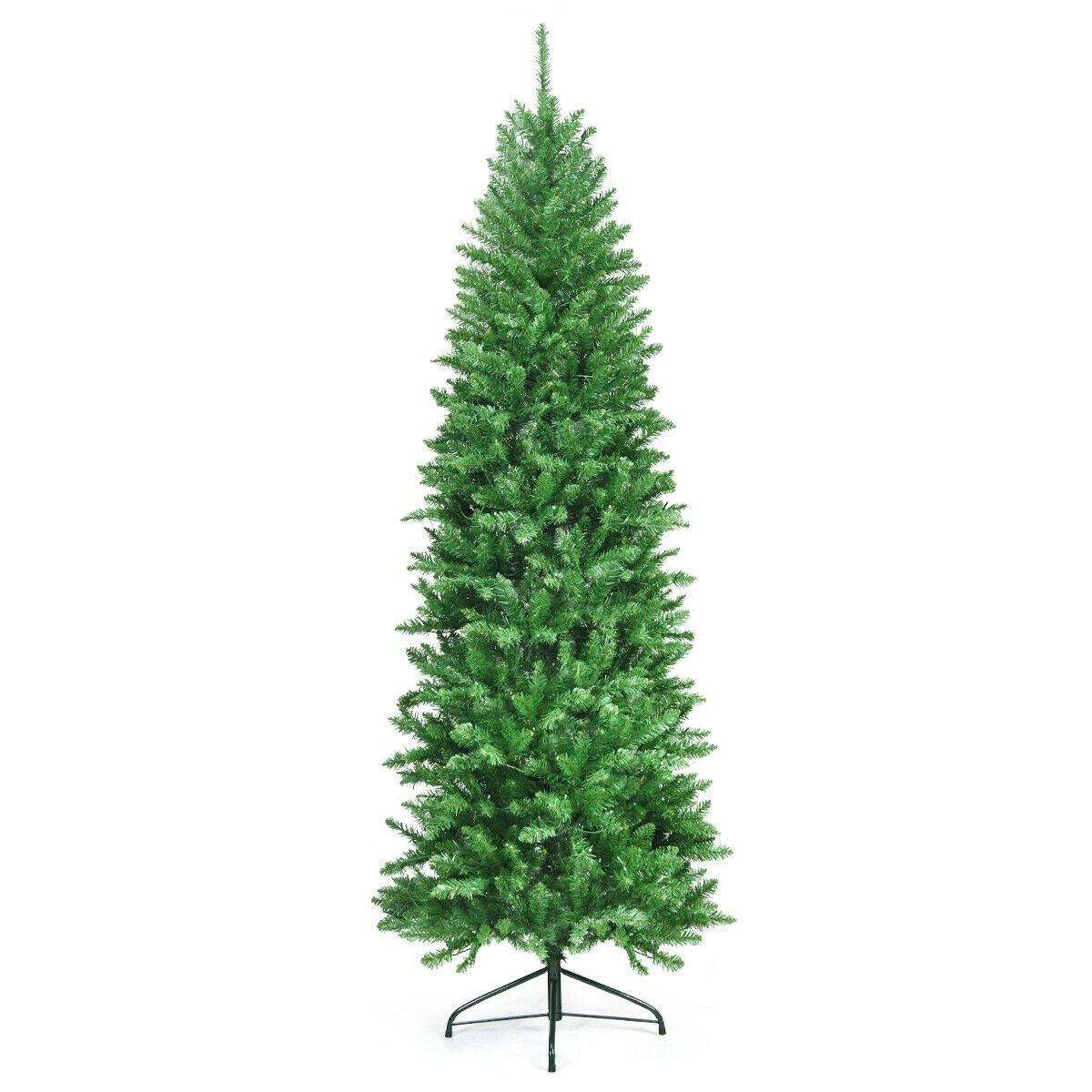 7 Feet PVC Hinged Pre-lit Artificial Fir Pencil Christmas Tree with 150 Lights-7 ft, Green Christmas Tree   at Gallery Canada