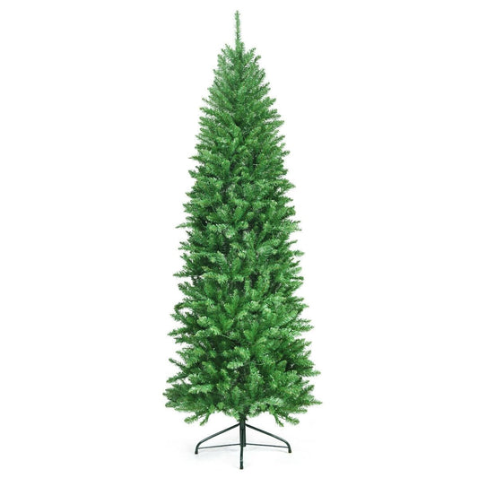 7 Feet PVC Hinged Pre-lit Artificial Fir Pencil Christmas Tree with 150 Lights-7 ft, Green Christmas Tree   at Gallery Canada