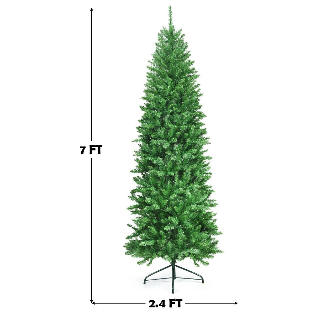 7 Feet PVC Hinged Pre-lit Artificial Fir Pencil Christmas Tree with 150 Lights-7 ft, Green Christmas Tree   at Gallery Canada