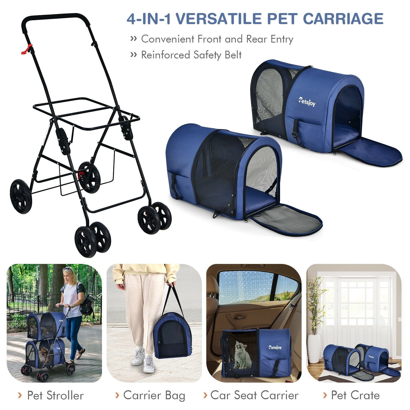 4-in-1 Double Pet Stroller with Detachable Carrier and Travel Carriage, Blue Dog Supplies   at Gallery Canada