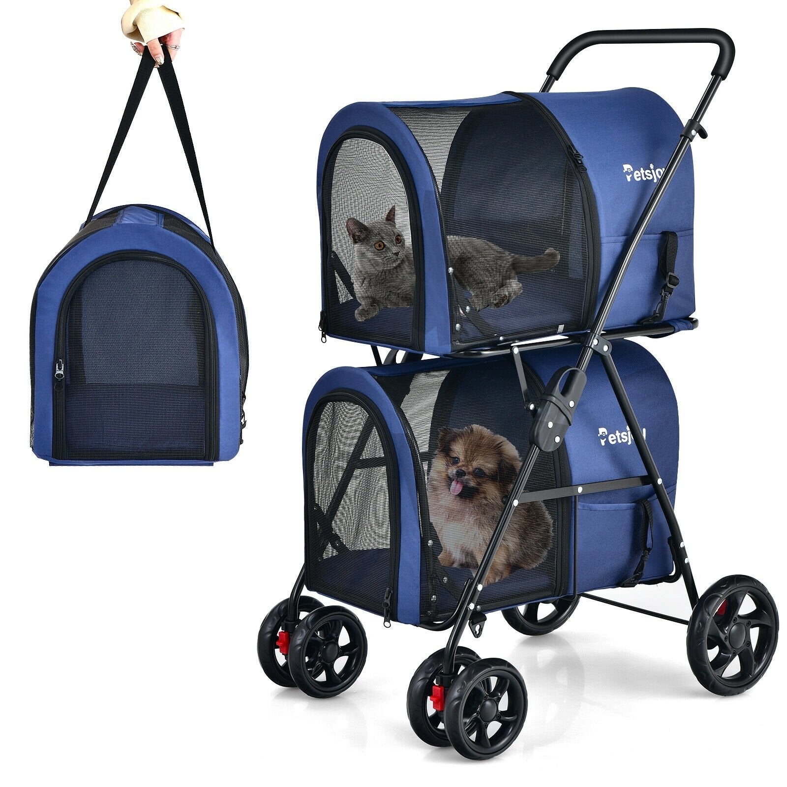 4-in-1 Double Pet Stroller with Detachable Carrier and Travel Carriage, Blue Dog Supplies   at Gallery Canada