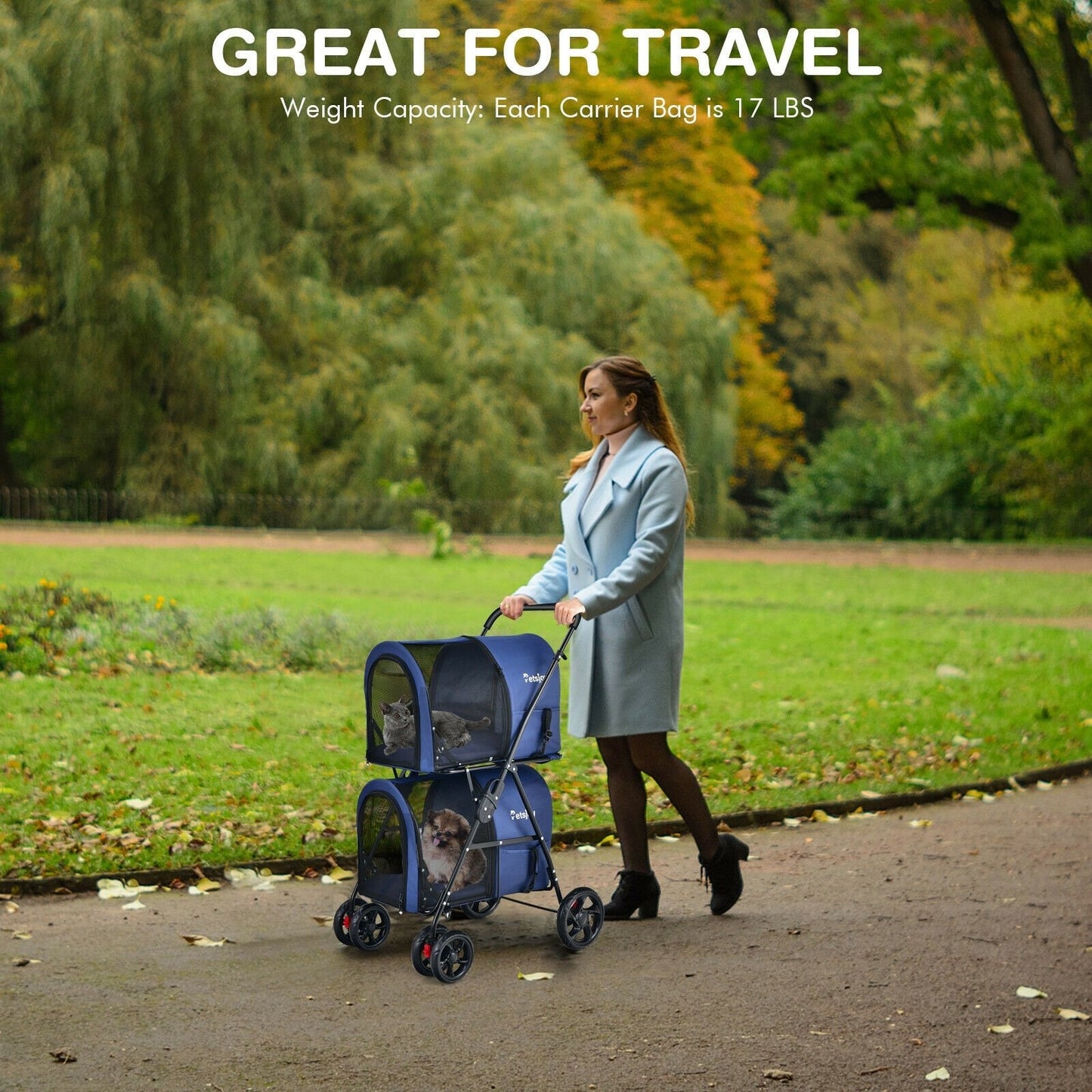 4-in-1 Double Pet Stroller with Detachable Carrier and Travel Carriage, Blue Dog Supplies   at Gallery Canada