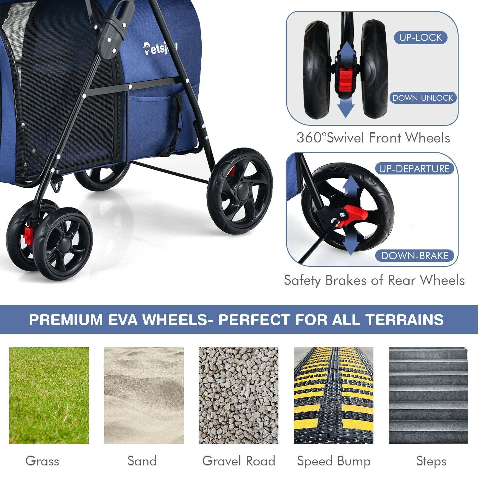 4-in-1 Double Pet Stroller with Detachable Carrier and Travel Carriage, Blue Dog Supplies   at Gallery Canada