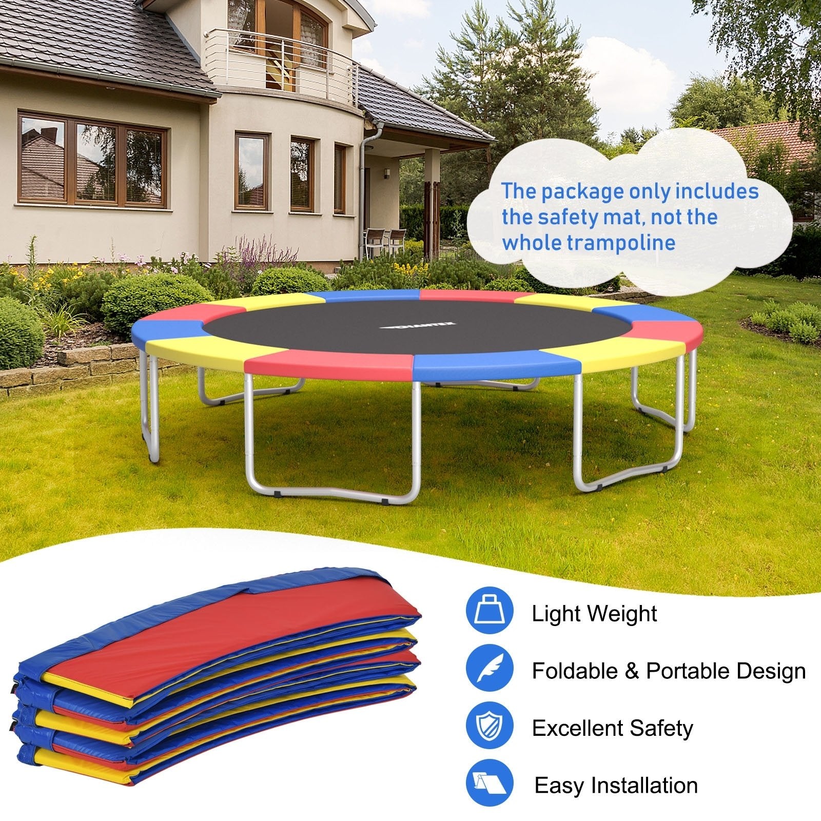 8/10/12/14/15/16 Feet Universal Trampoline Spring Cover-Multicolor-16 ft, Multicolor - Gallery Canada