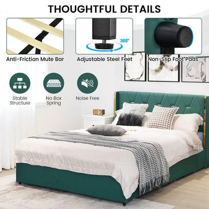 Full/Queen Size Upholstered Bed Frame with 4 Drawers-Green-Full Size, Green Simple Bed Frame   at Gallery Canada