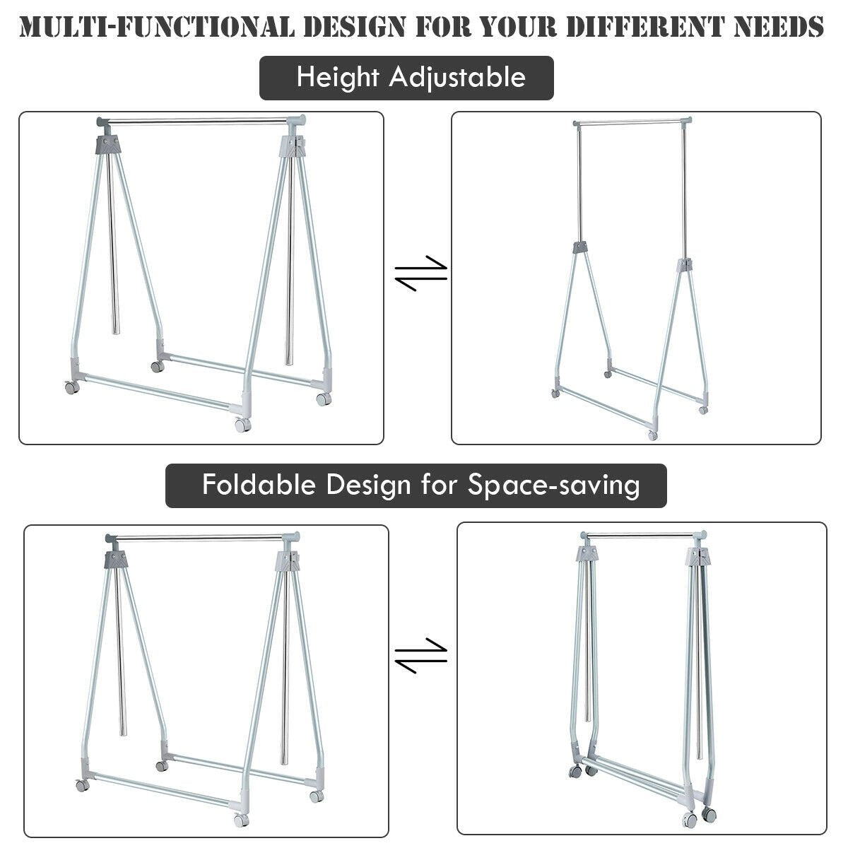 Extendable Foldable Heavy Duty Clothing Rack with Hanging Rod, Silver Clothing & Closet Storage   at Gallery Canada