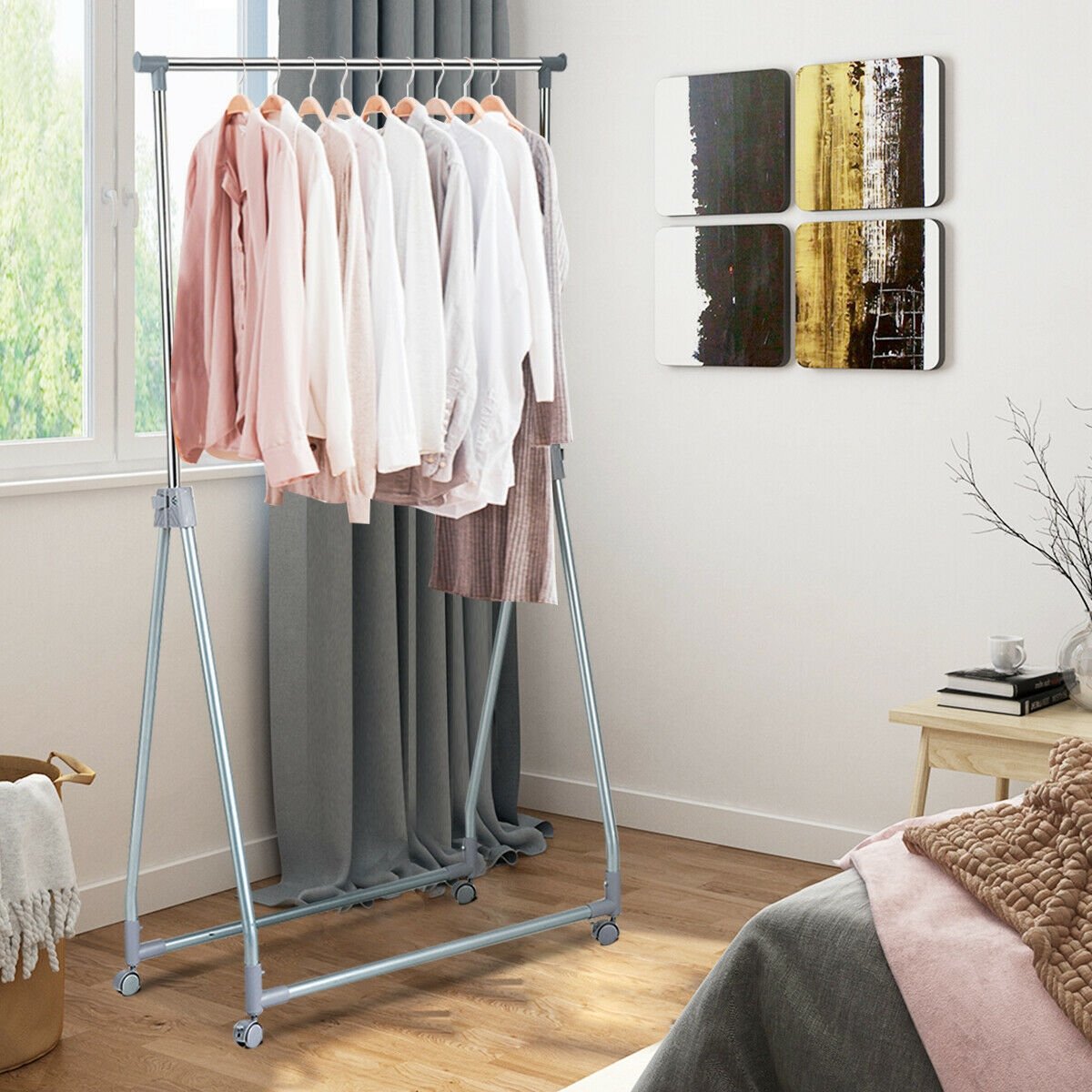 Extendable Foldable Heavy Duty Clothing Rack with Hanging Rod, Silver Clothing & Closet Storage   at Gallery Canada