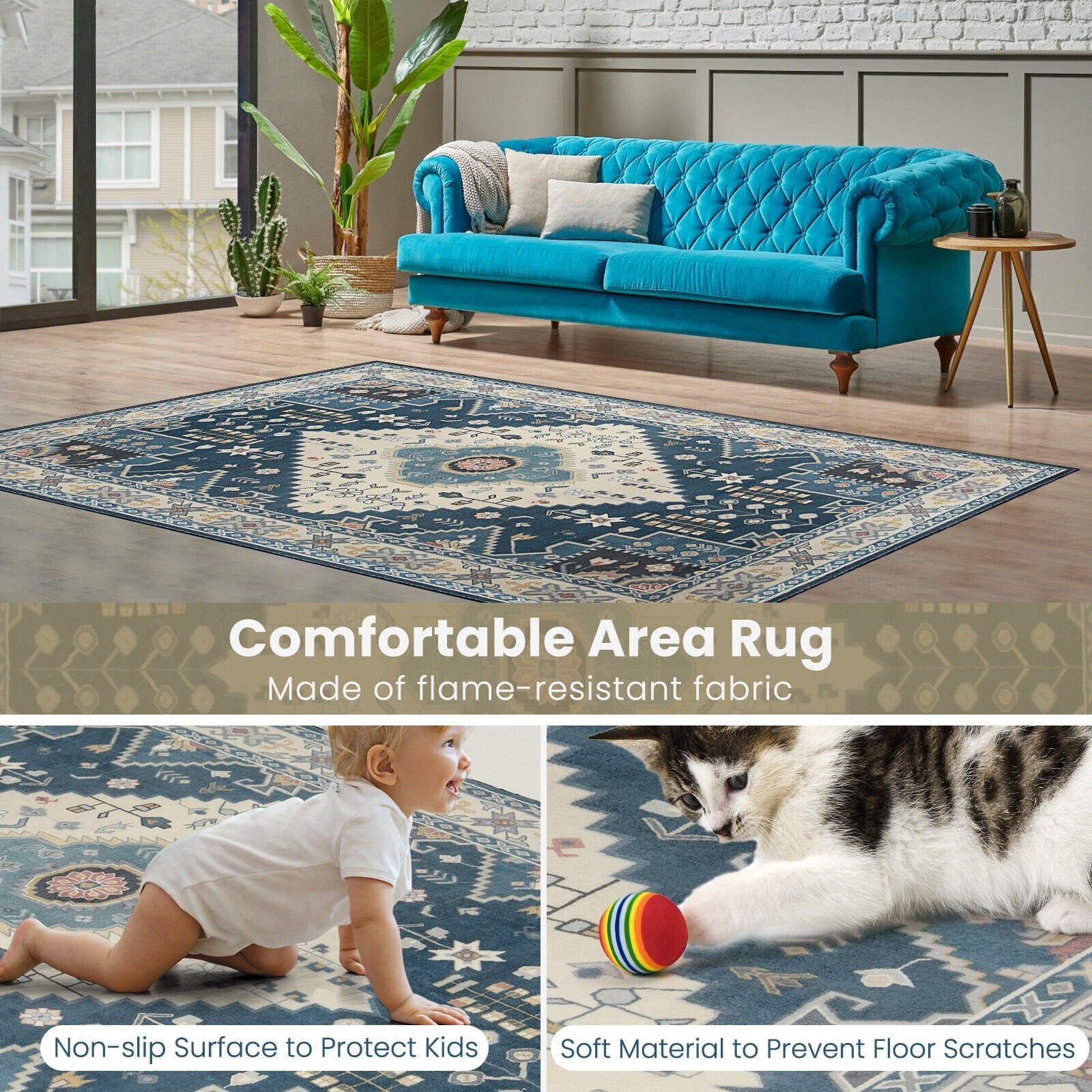 Faux Wool Fabric Area Rugs Doormat-M, Multicolor Rugs   at Gallery Canada