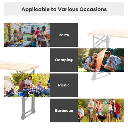 66.5 Inch Outdoor Wood Folding Picnic Table with Adjustable Heights - Gallery Canada