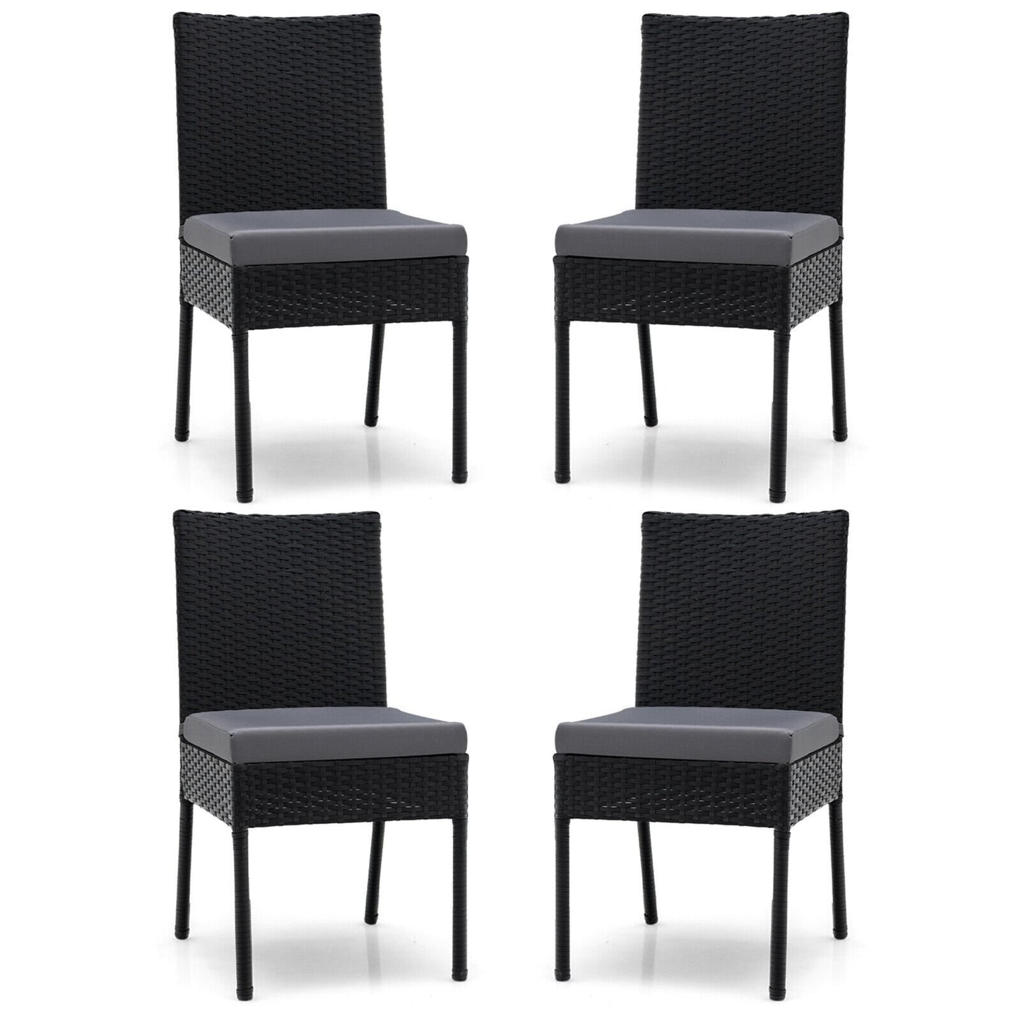 Set of 4 Patio Rattan Wicker Dining Chairs Set with Soft Cushions, Black Patio Dining Chairs   at Gallery Canada