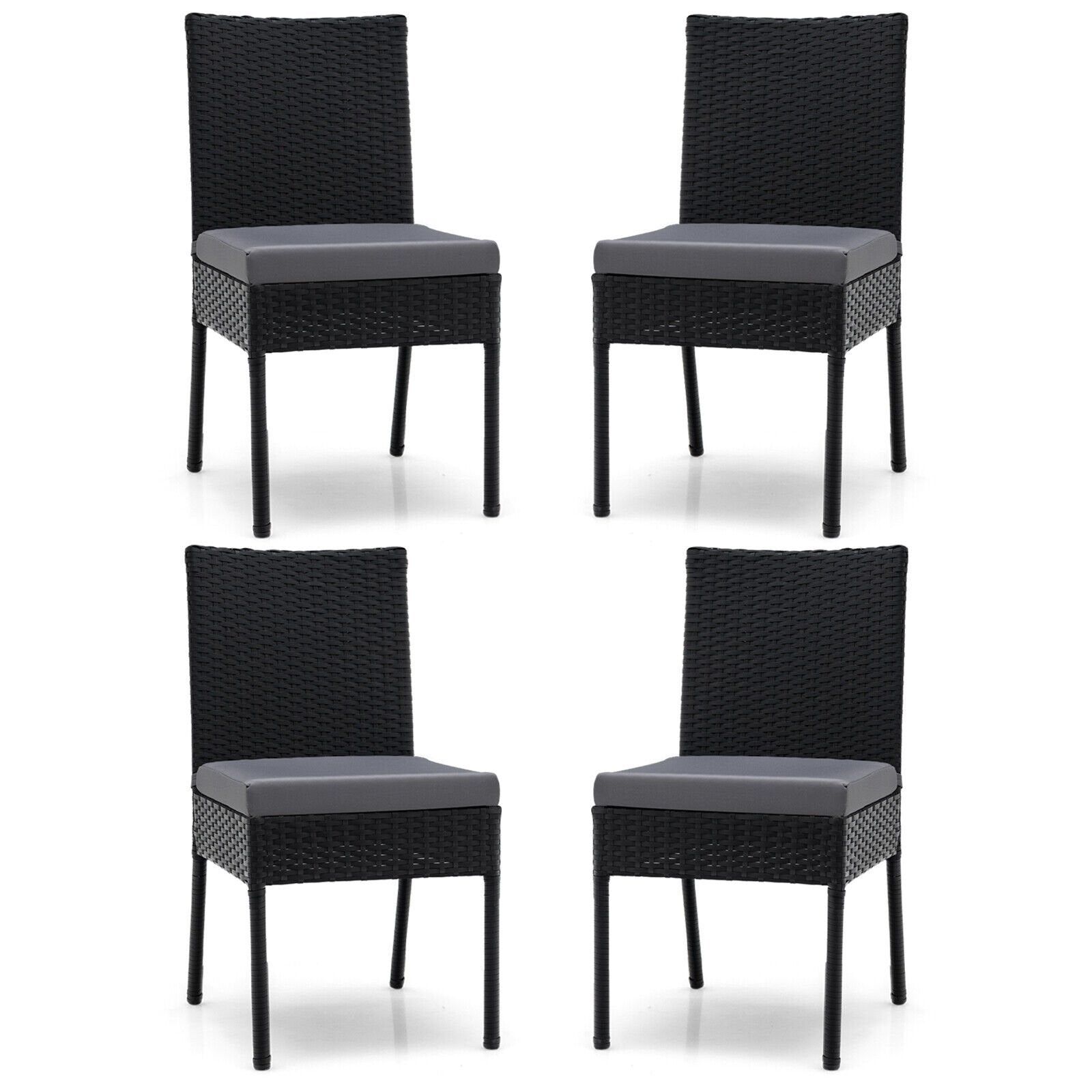 Set of 4 Patio Rattan Wicker Dining Chairs Set with Soft Cushions, Black Patio Dining Chairs   at Gallery Canada