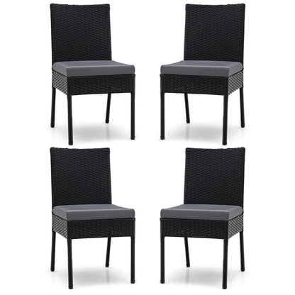 Set of 4 Patio Rattan Wicker Dining Chairs Set with Soft Cushions, Black Patio Dining Chairs   at Gallery Canada