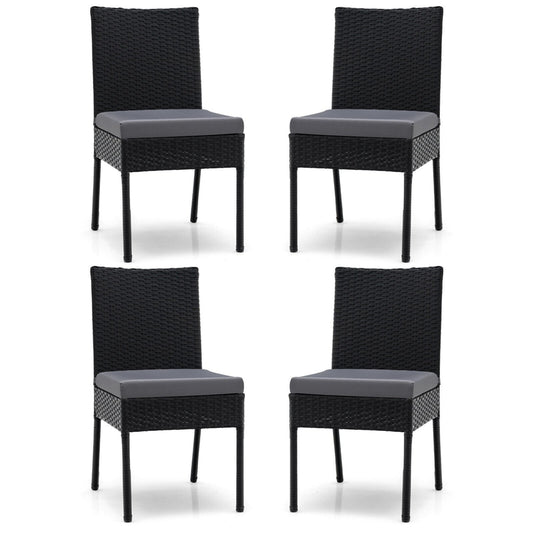 Set of 4 Patio Rattan Wicker Dining Chairs Set with Soft Cushions, Black Patio Dining Chairs   at Gallery Canada