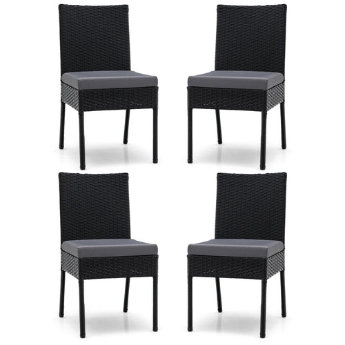 Set of 4 Patio Rattan Wicker Dining Chairs Set with Soft Cushions, Black