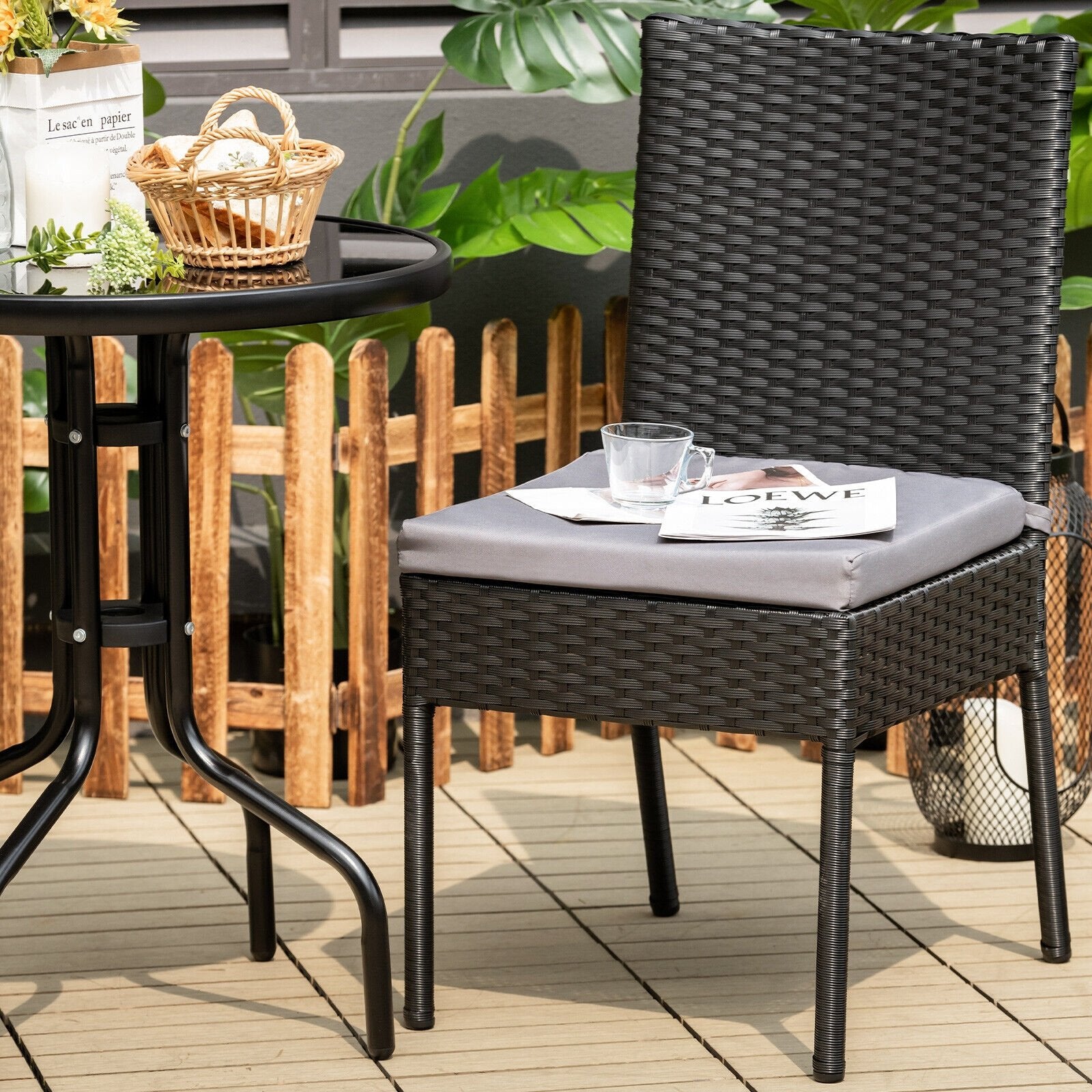 Set of 4 Patio Rattan Wicker Dining Chairs Set with Soft Cushions, Black Patio Dining Chairs   at Gallery Canada