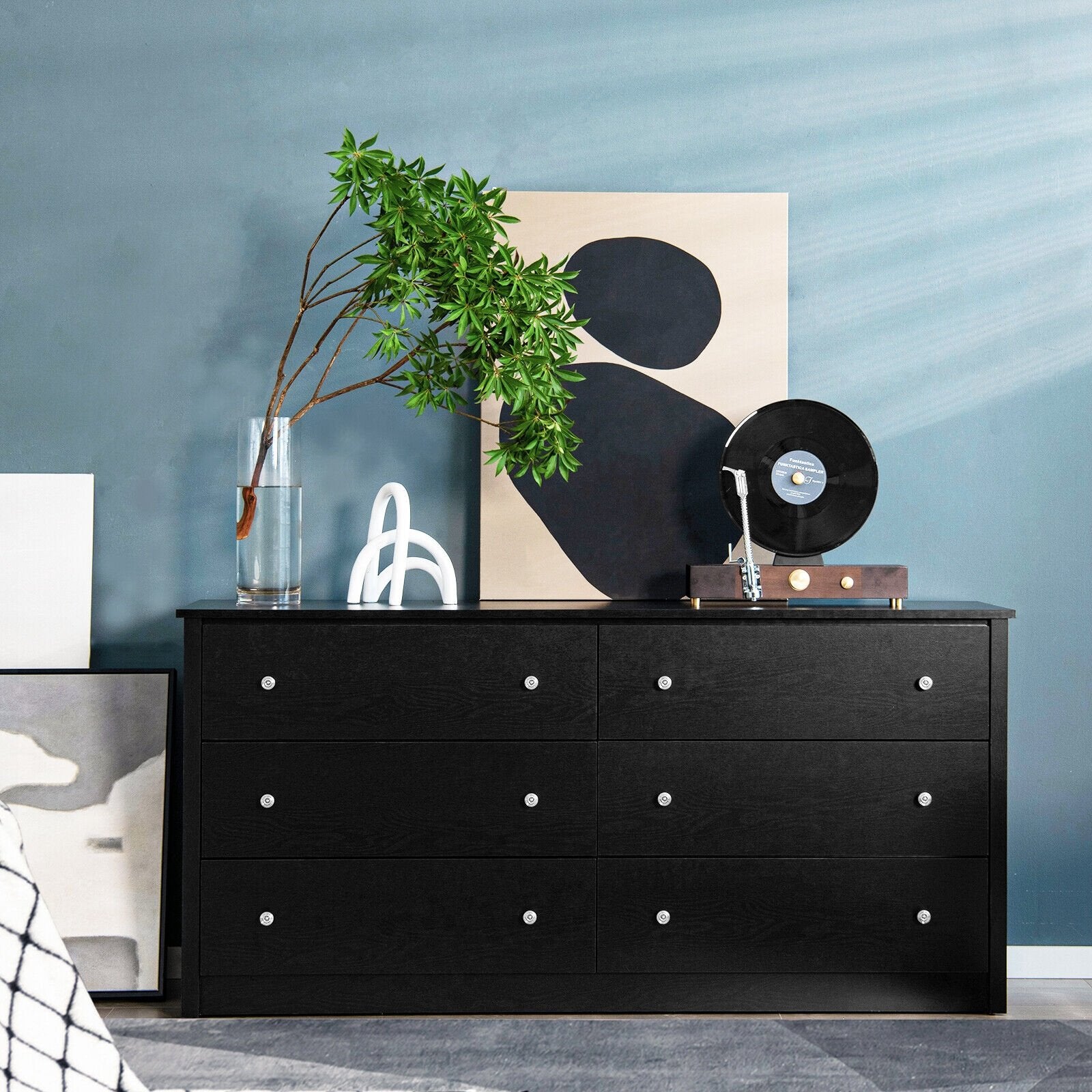 Freestanding 6-Drawer Dresser with Mental Knobs for Bedroom, Black - Gallery Canada