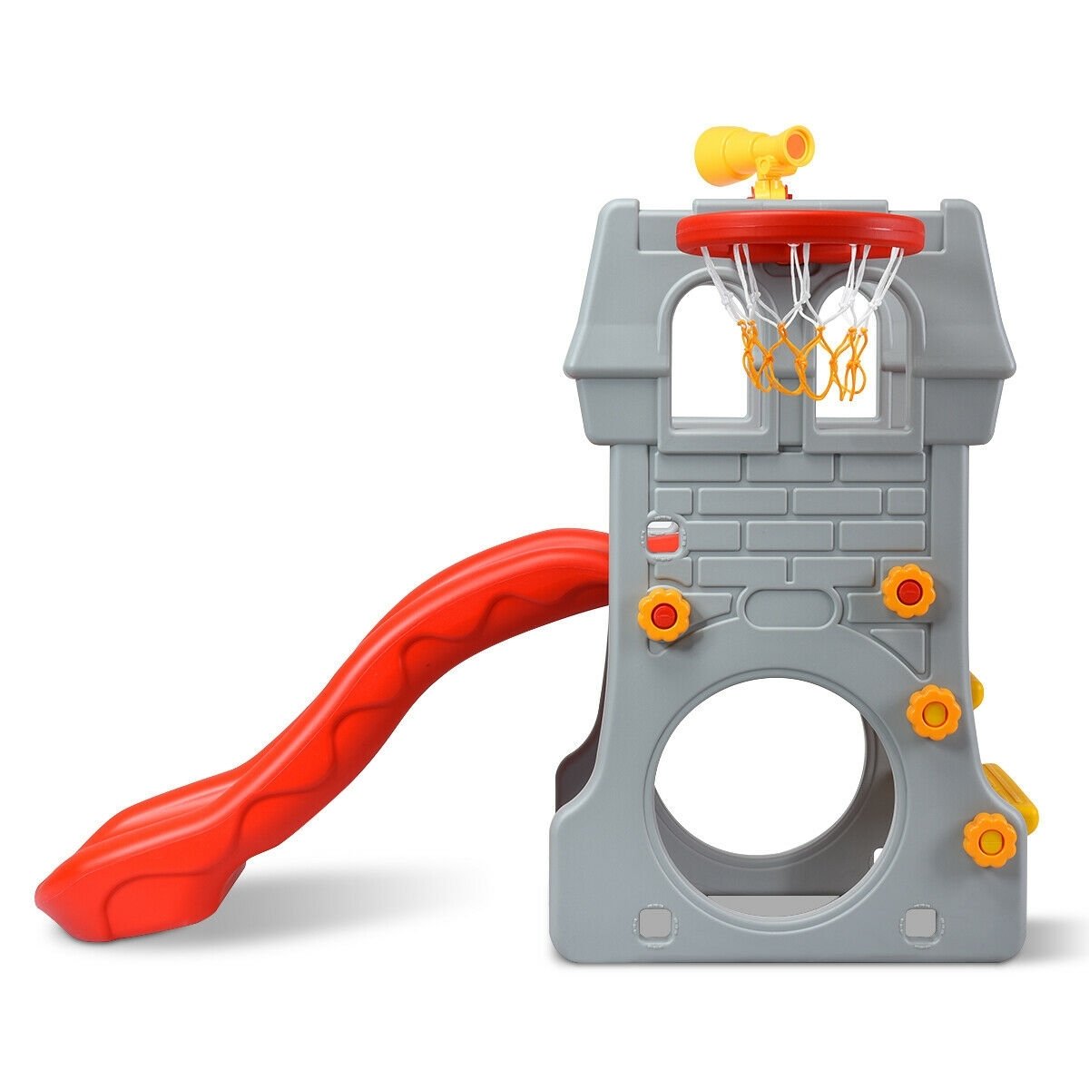 5 in 1 Toddler Climber Slide Playset with Basketball Hoop and Telescope, Multicolor Climbers & Slides   at Gallery Canada